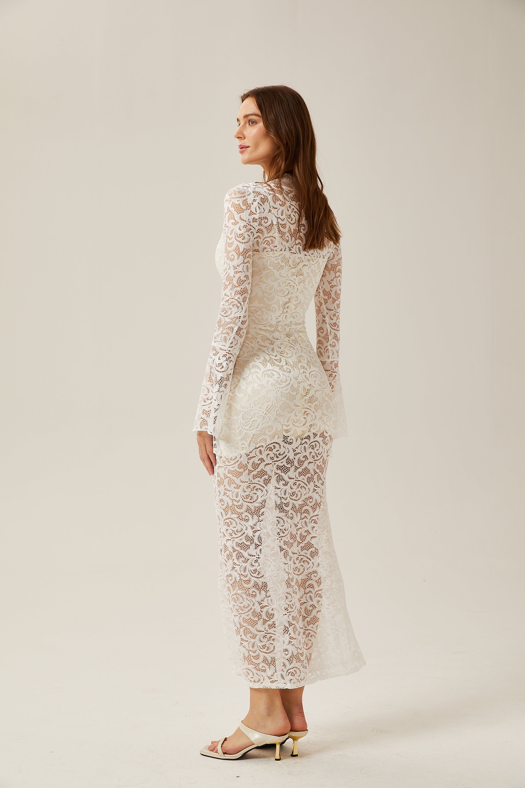 Martine white lace sheer midi dress