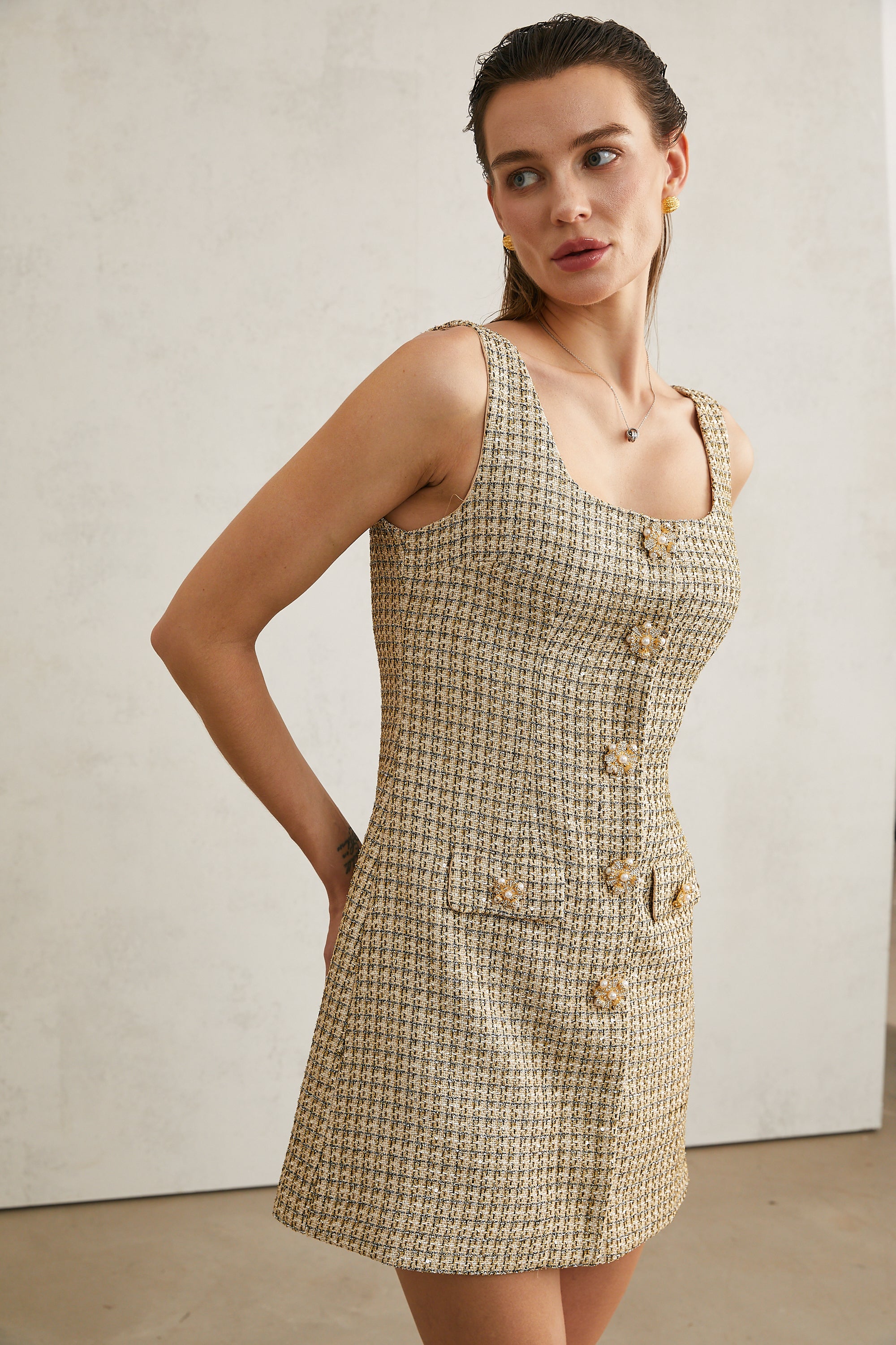 Agathe tweed scoop-neck mini dress