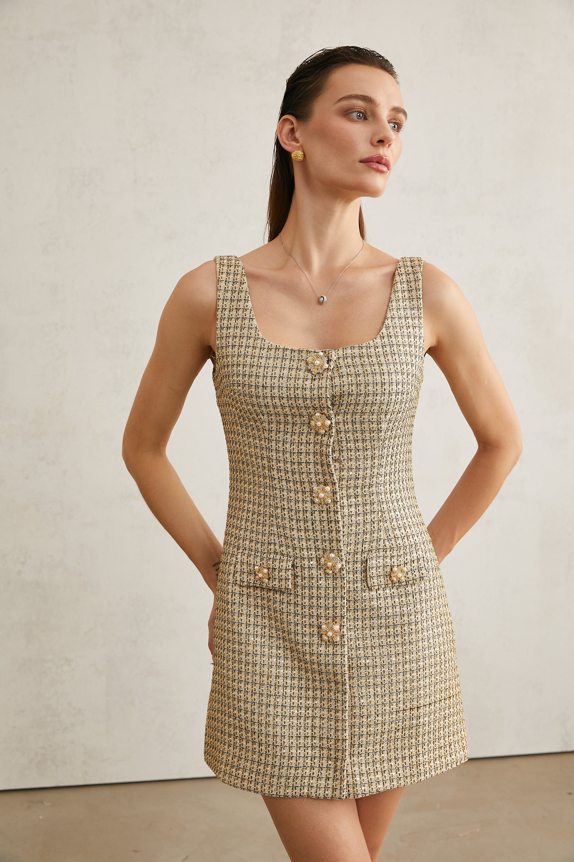 Agathe tweed scoop-neck mini dress