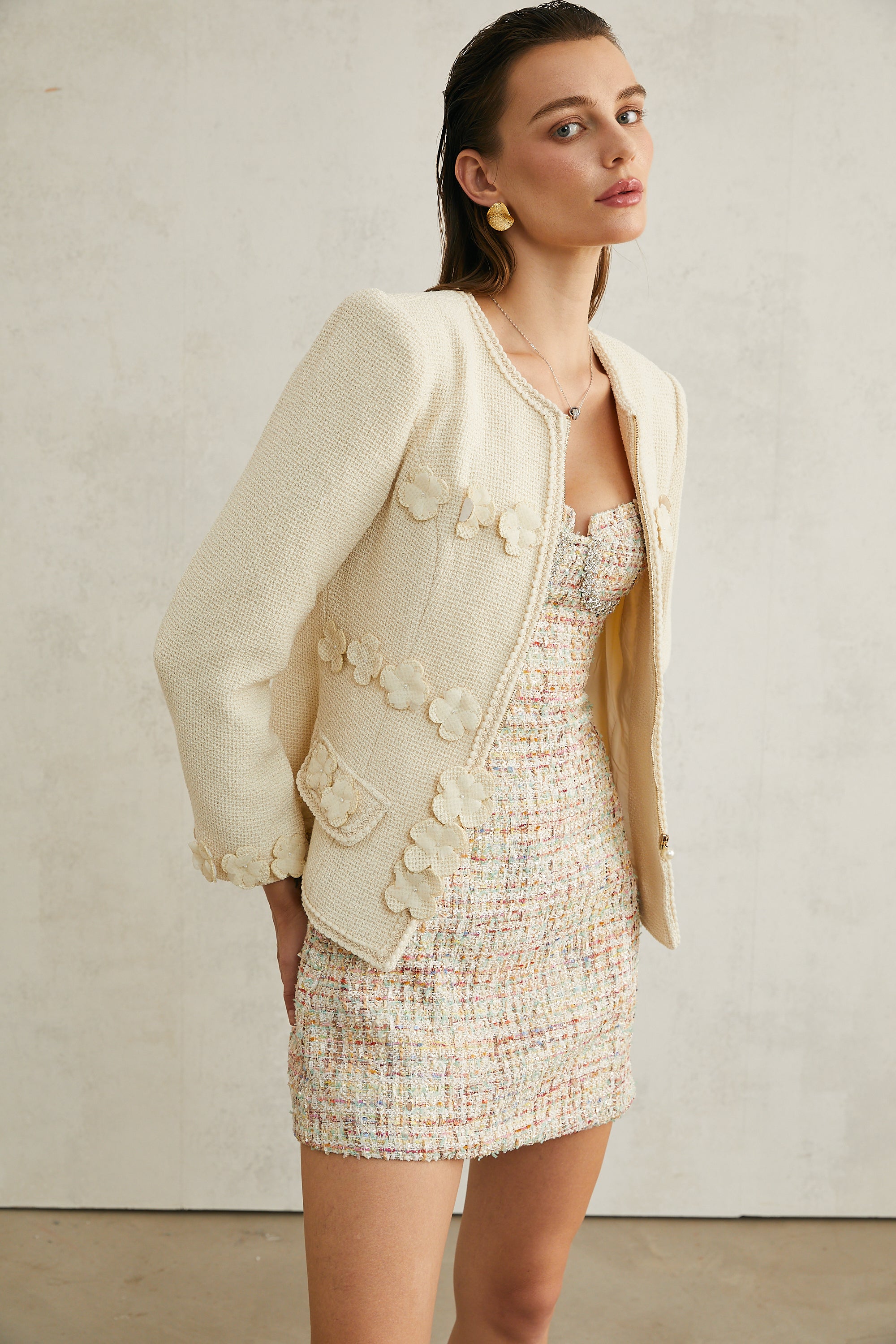 Albane petal-detail collarless jacket