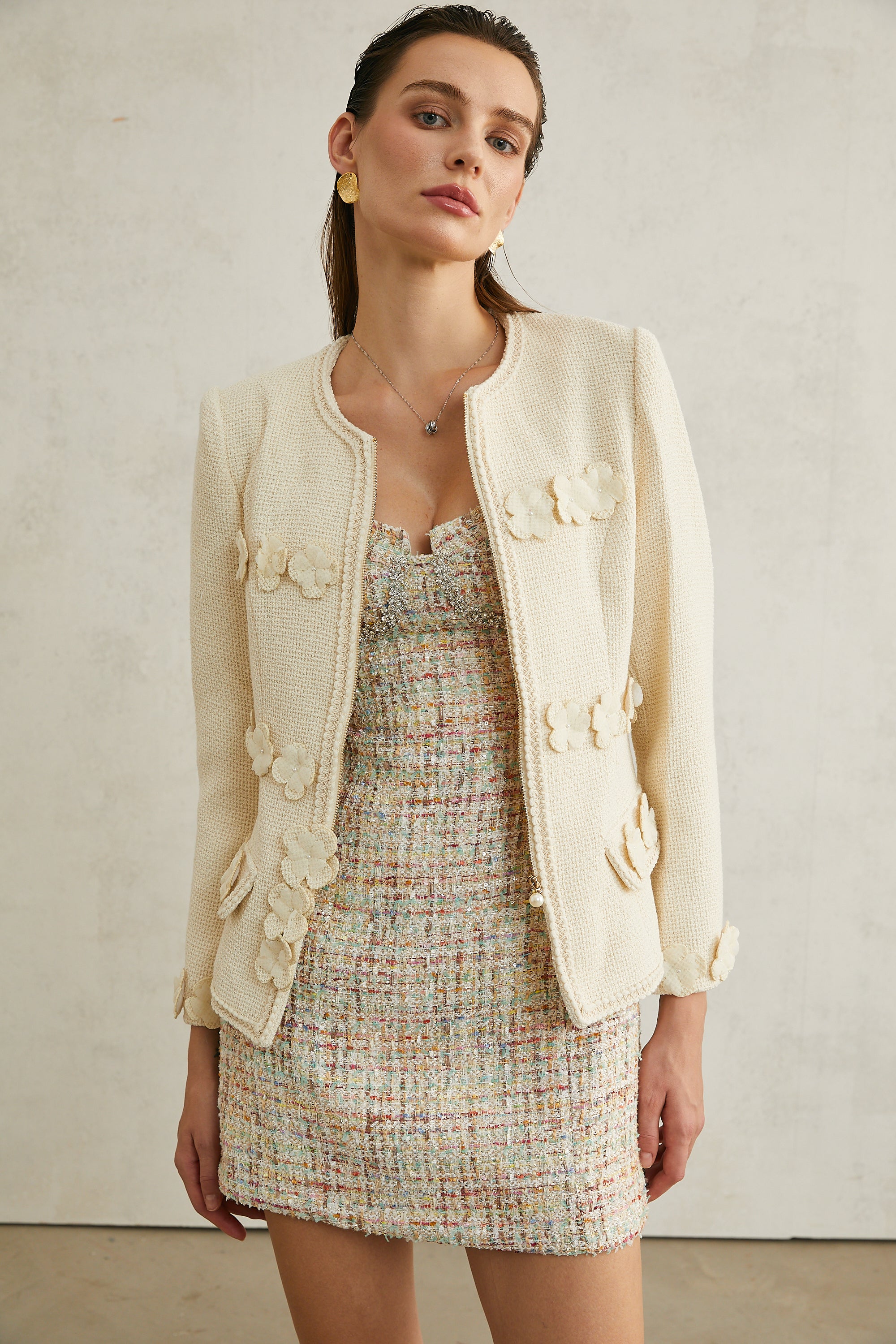 Albane petal-detail collarless jacket