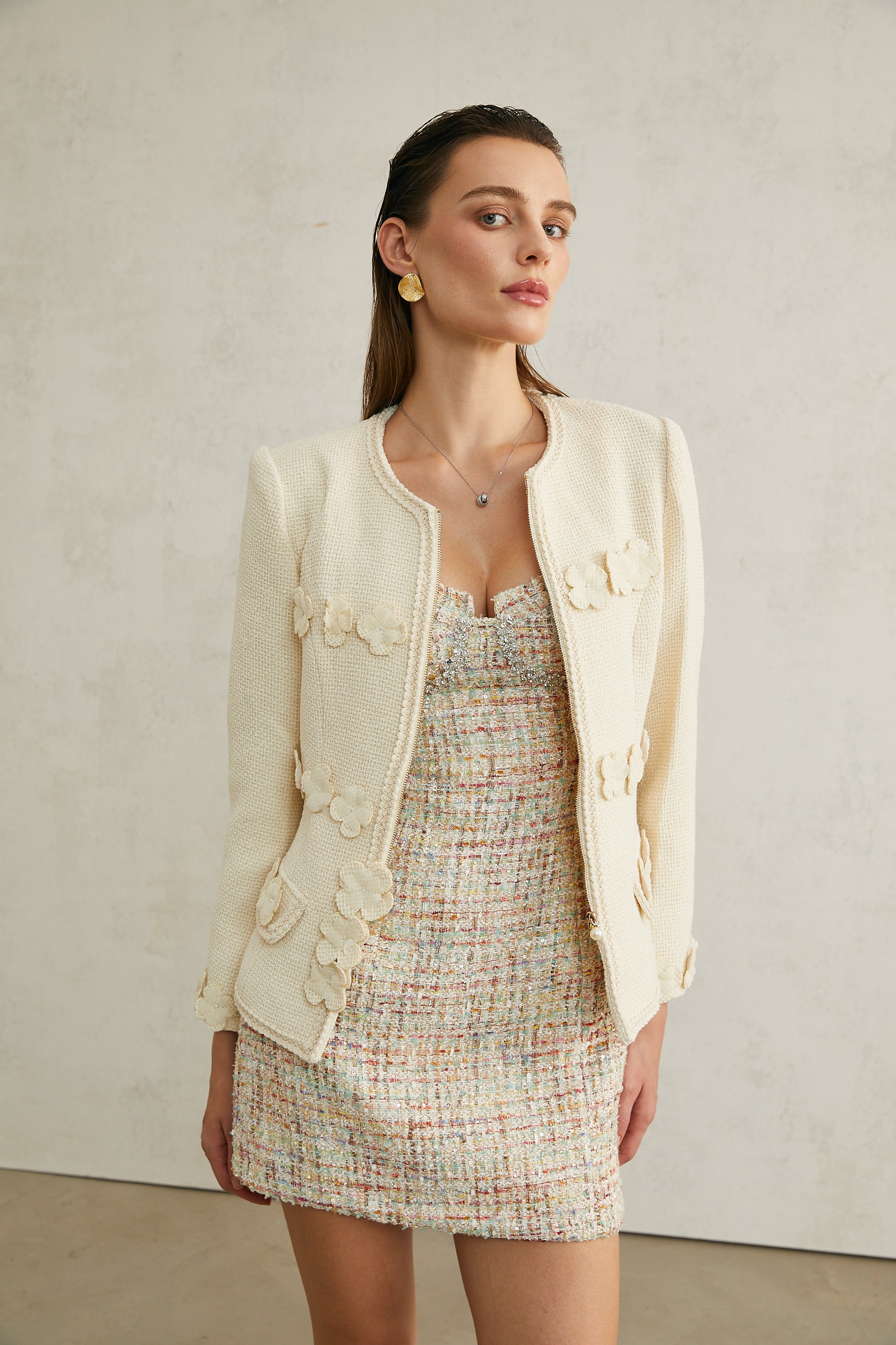 Albane petal-detail collarless jacket