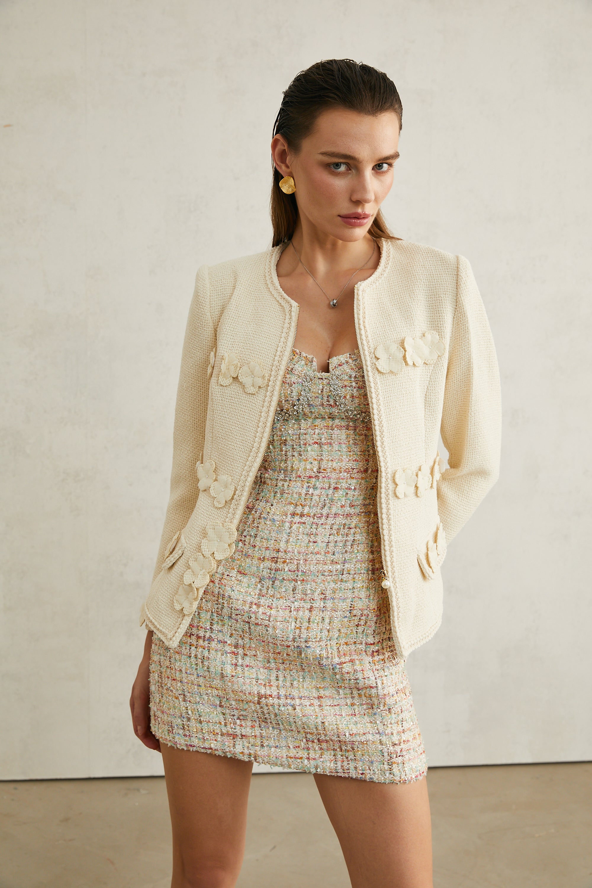 Albane petal-detail collarless jacket