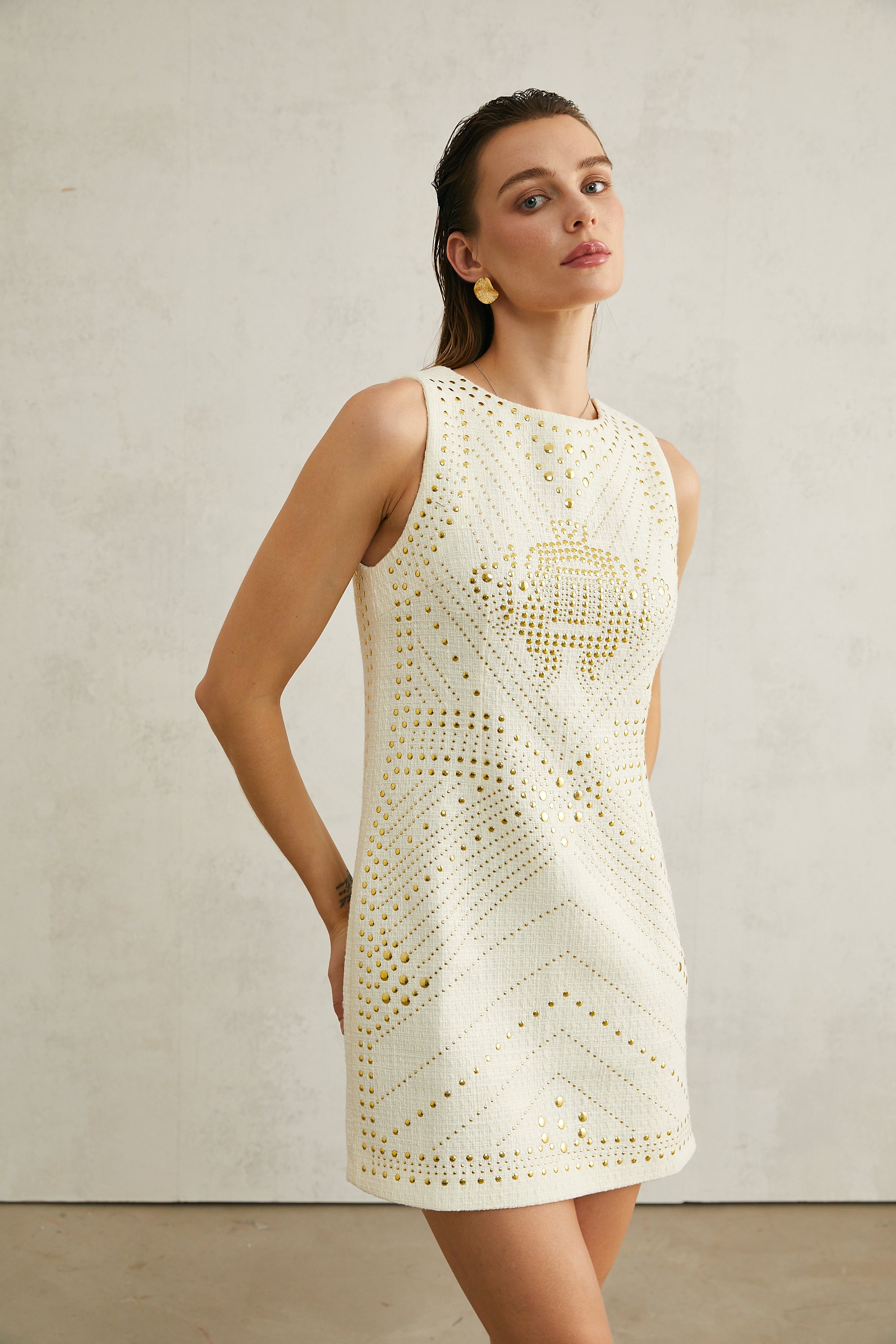 Irène studded sleeveless mini dress