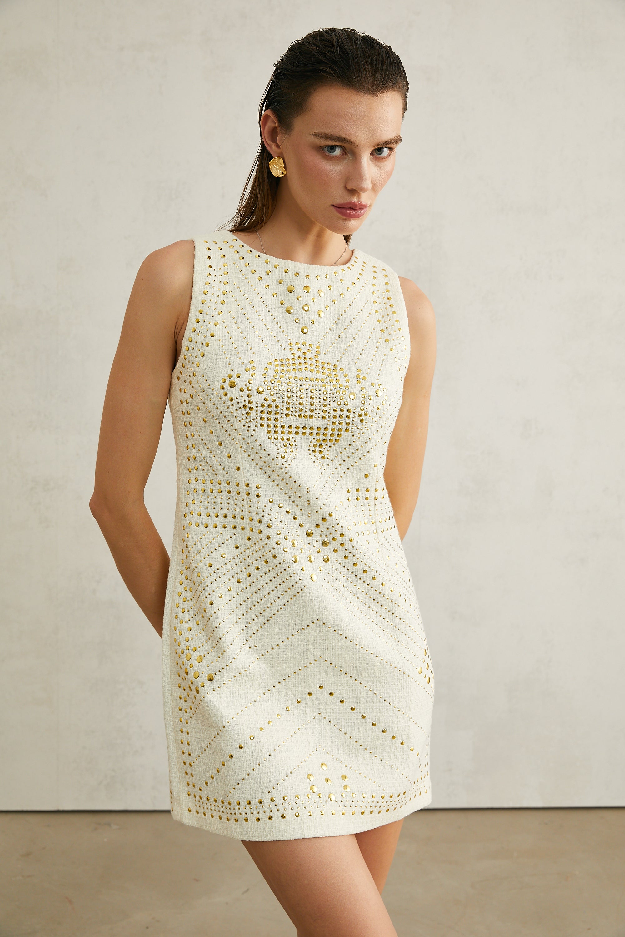 Irène studded sleeveless mini dress