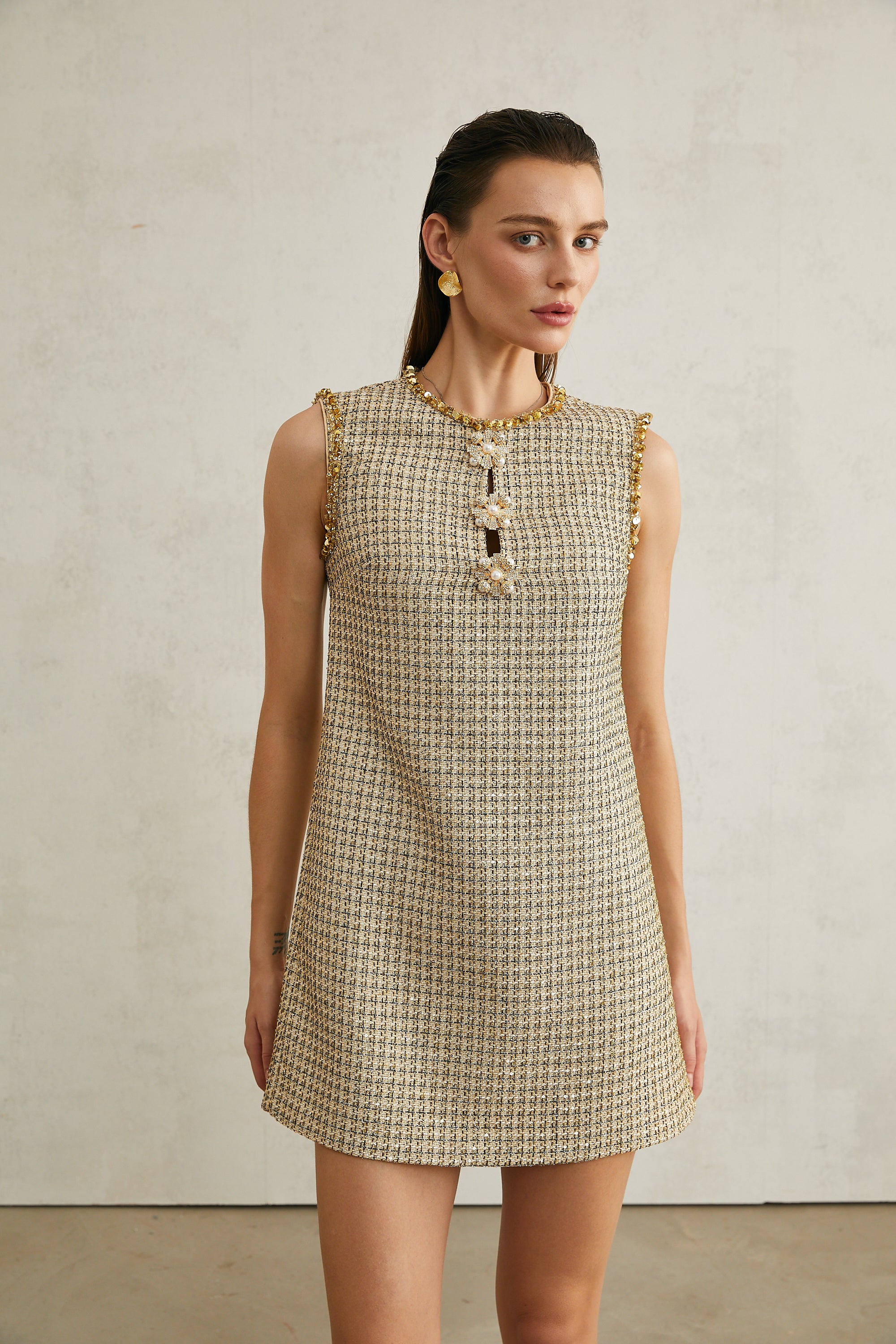 Éléonore tweed sleeveless mini dress