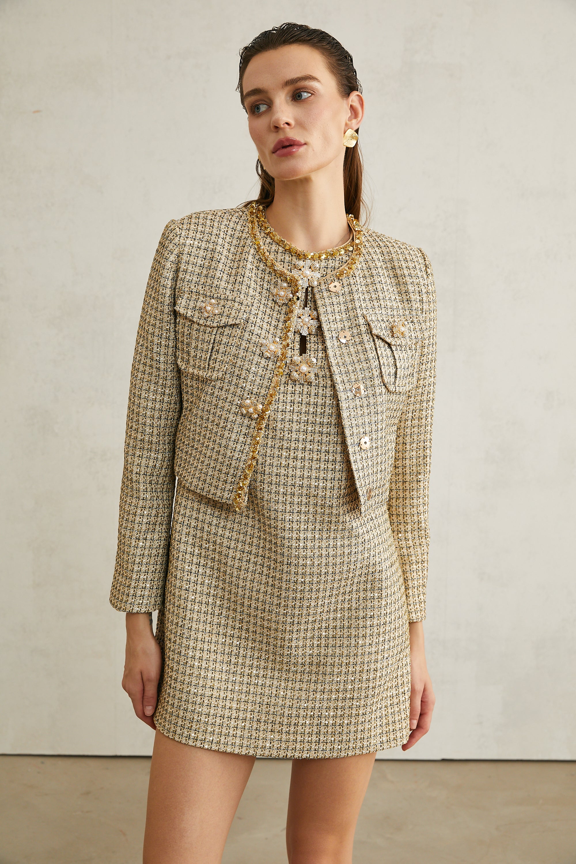 Agathe sequin-embellished tweed jacket