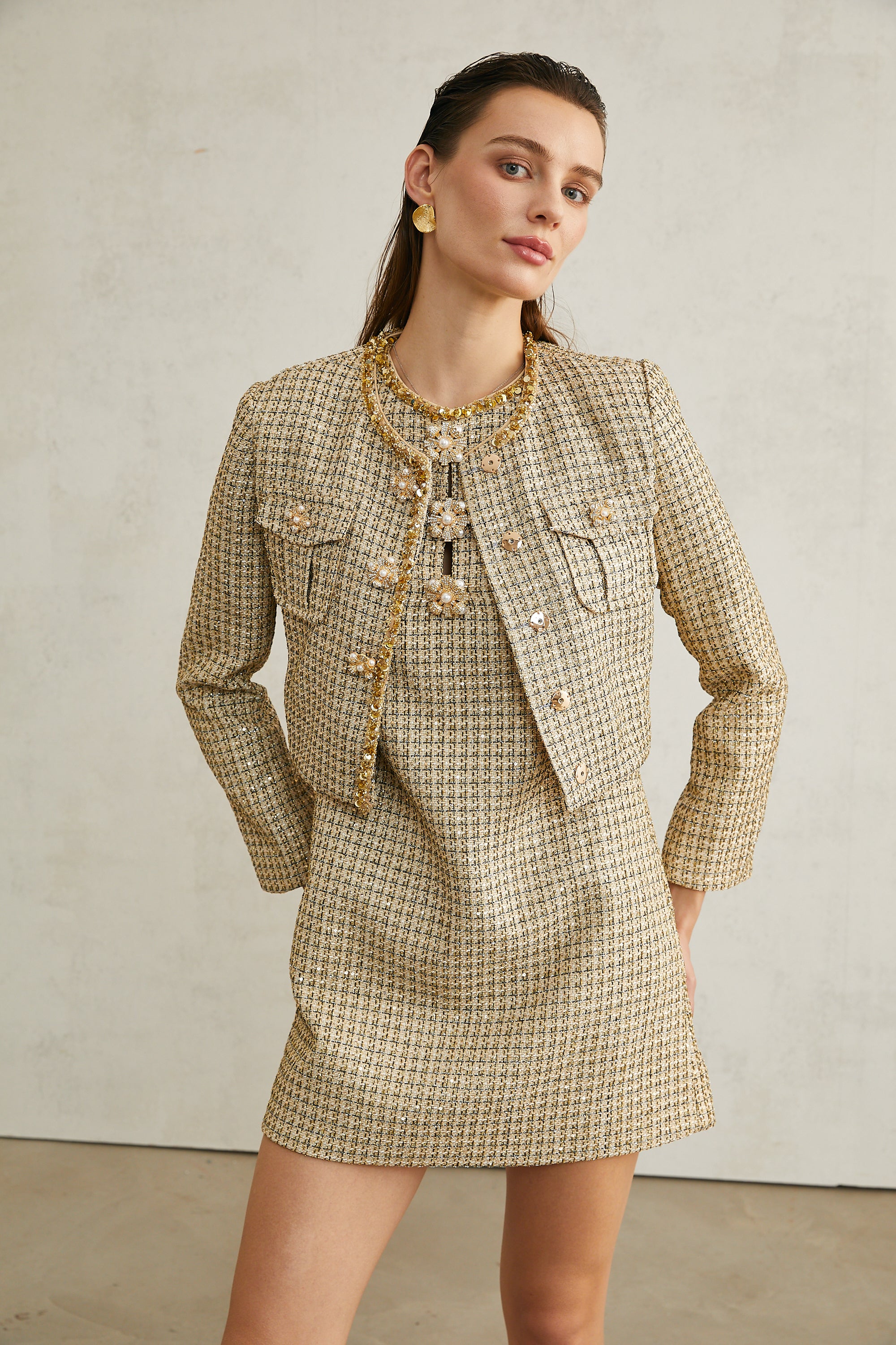 Agathe sequin-embellished tweed jacket