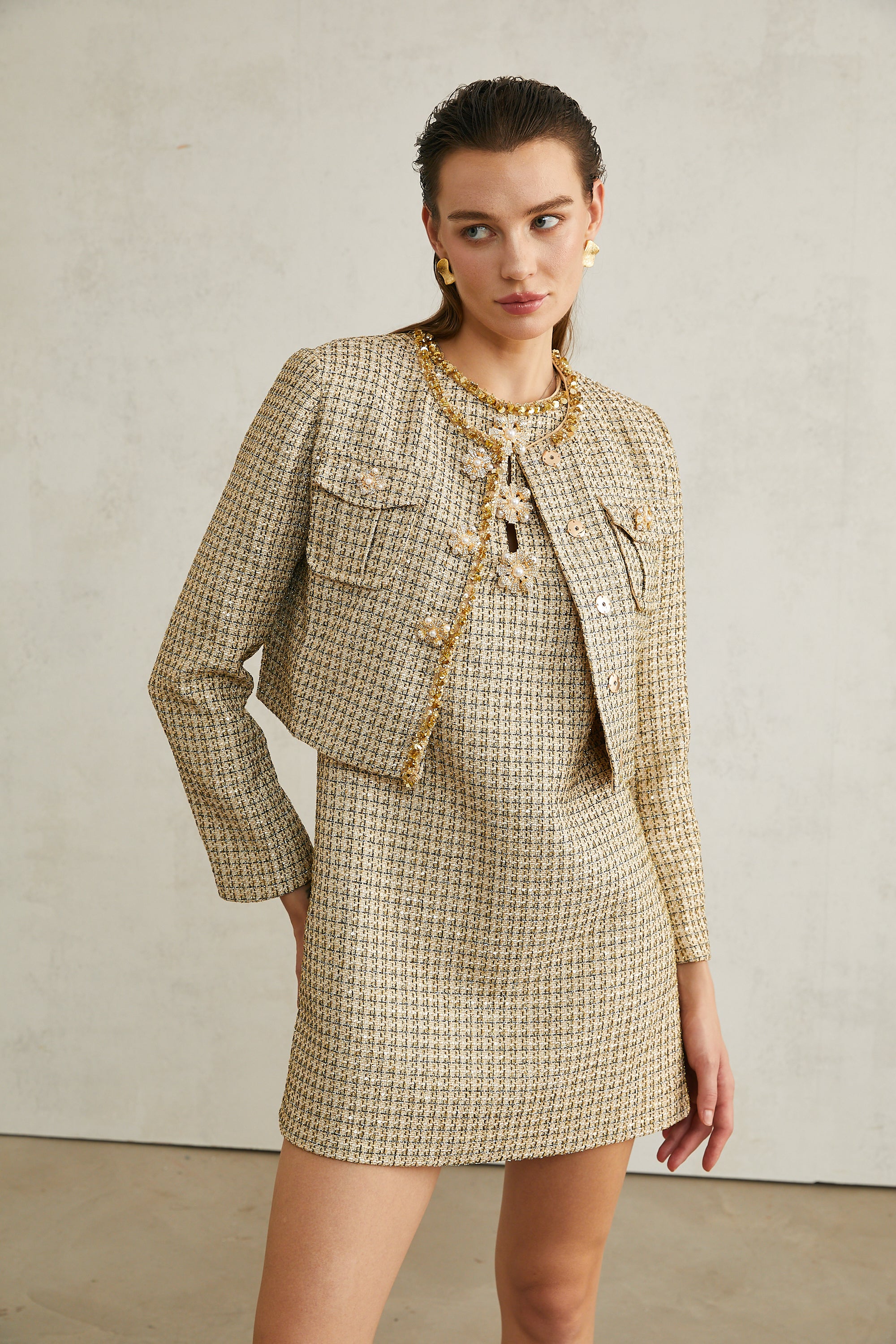 Agathe sequin-embellished tweed jacket