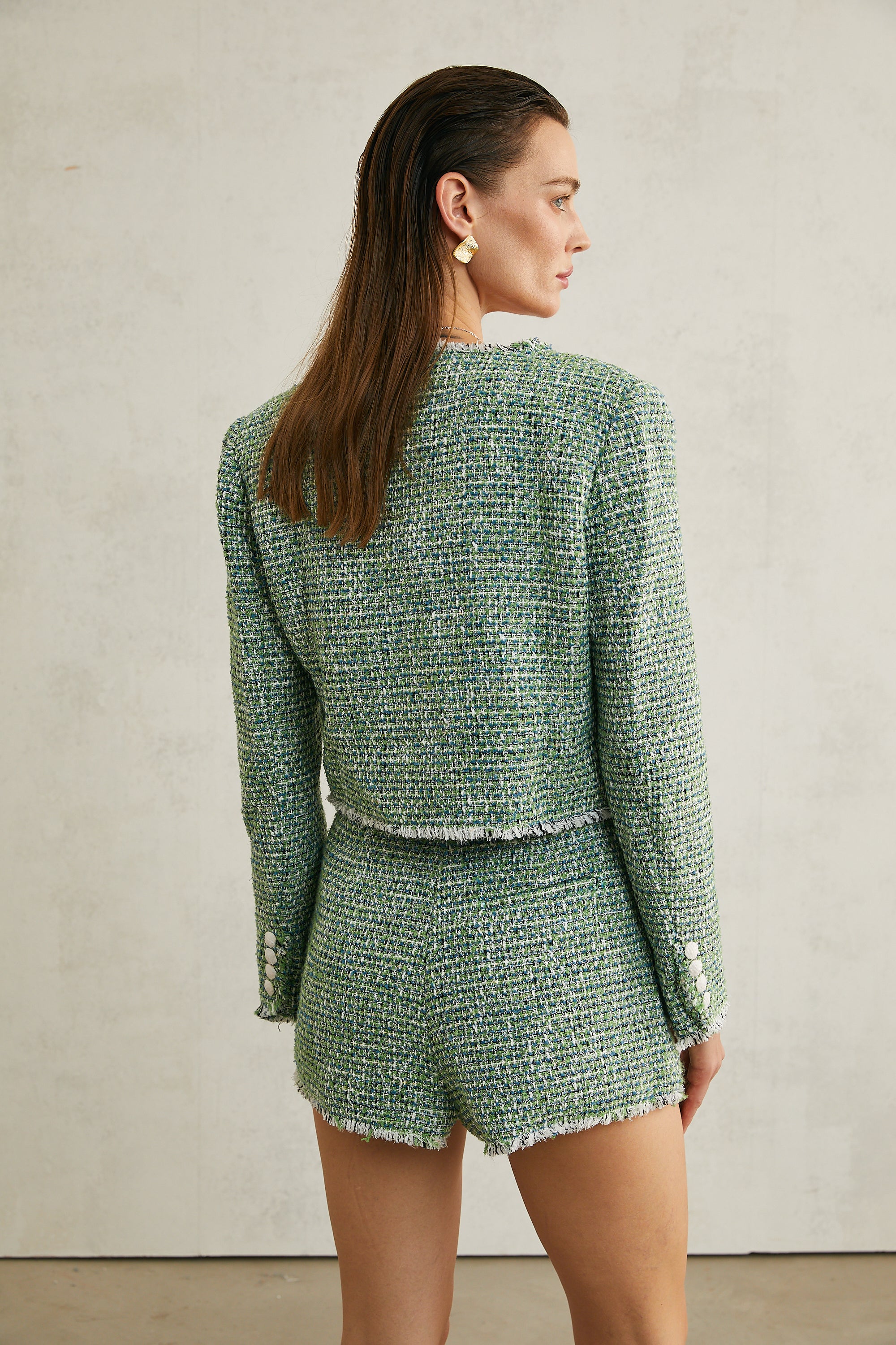 Alyss green tweed jacket & shorts matching set