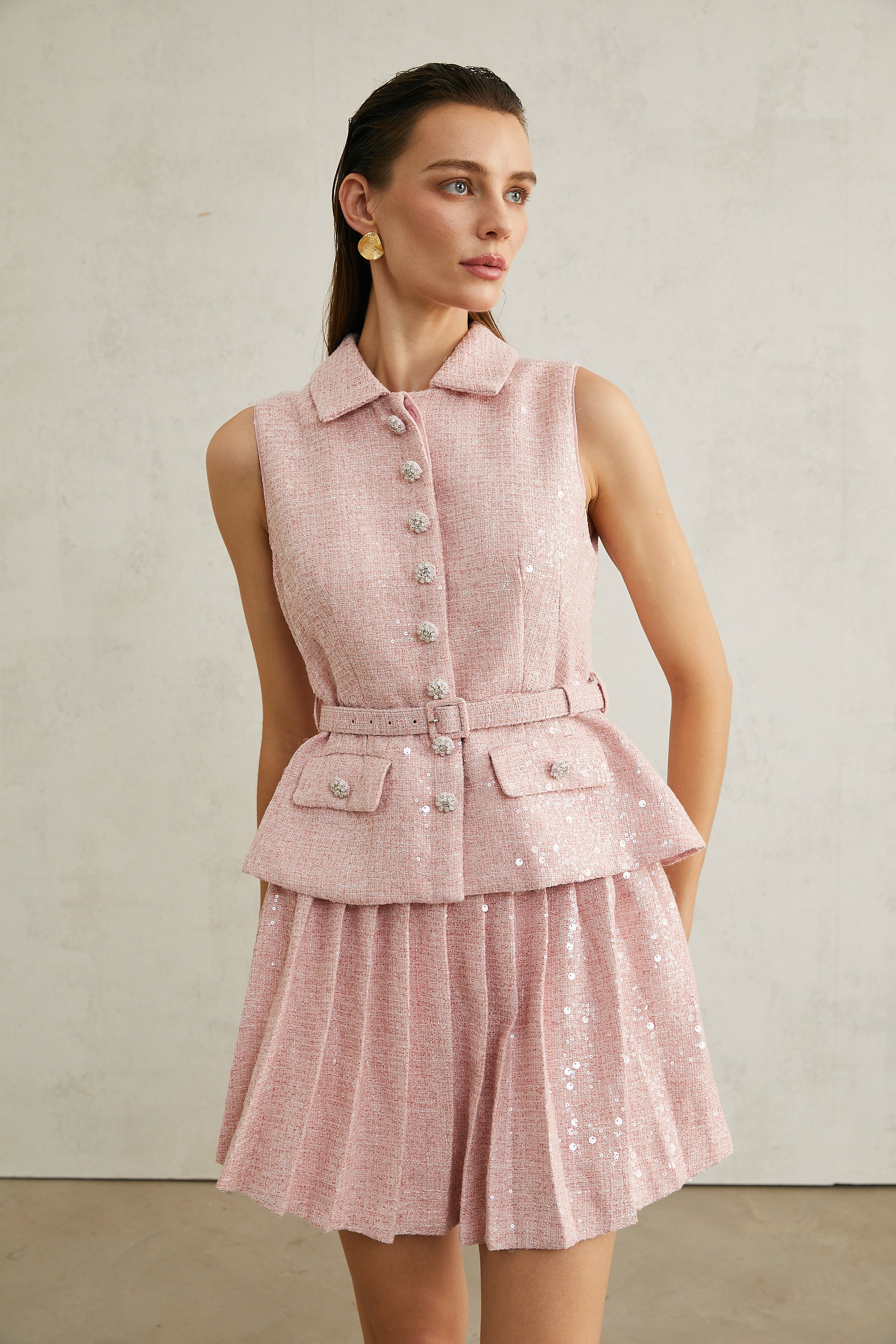 Élise pink pleated embellished mini dress