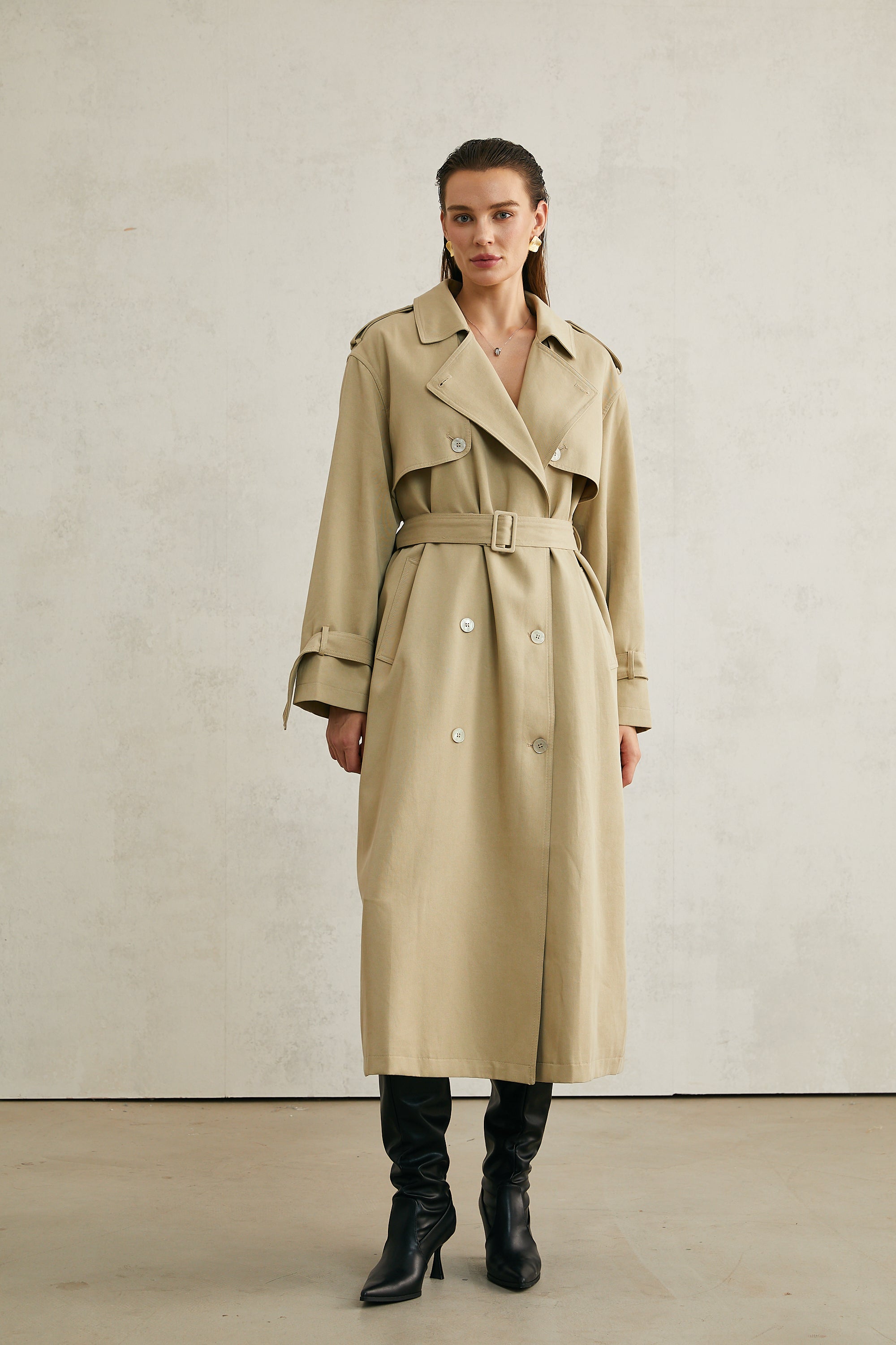 Carlotta khaki belted trench coat