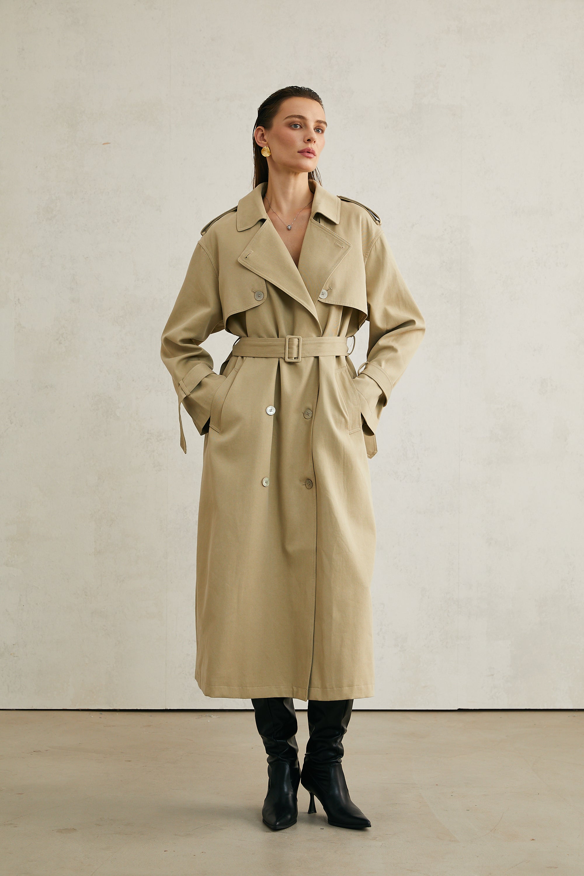 Carlotta khaki belted trench coat