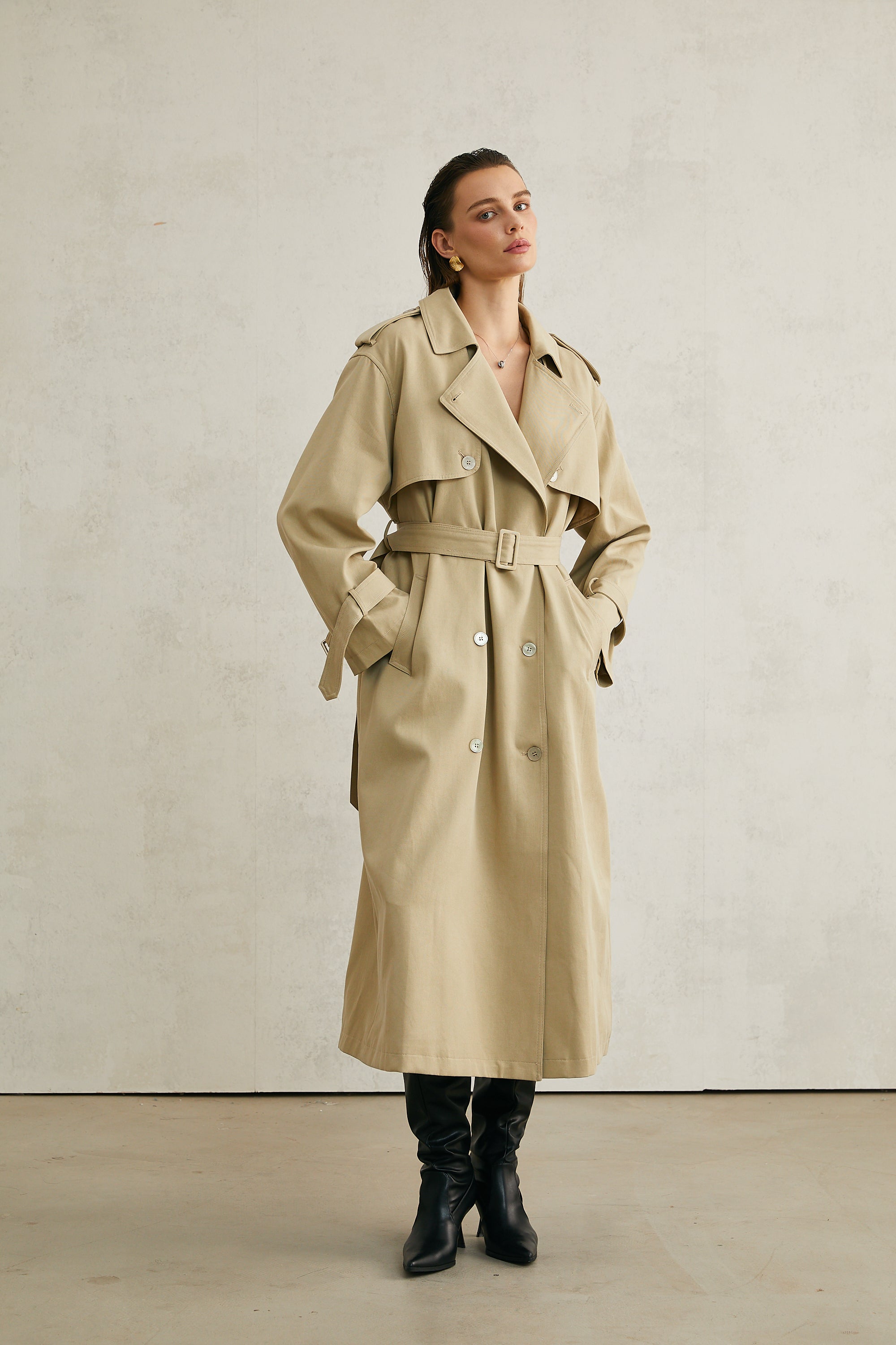 Carlotta khaki belted trench coat