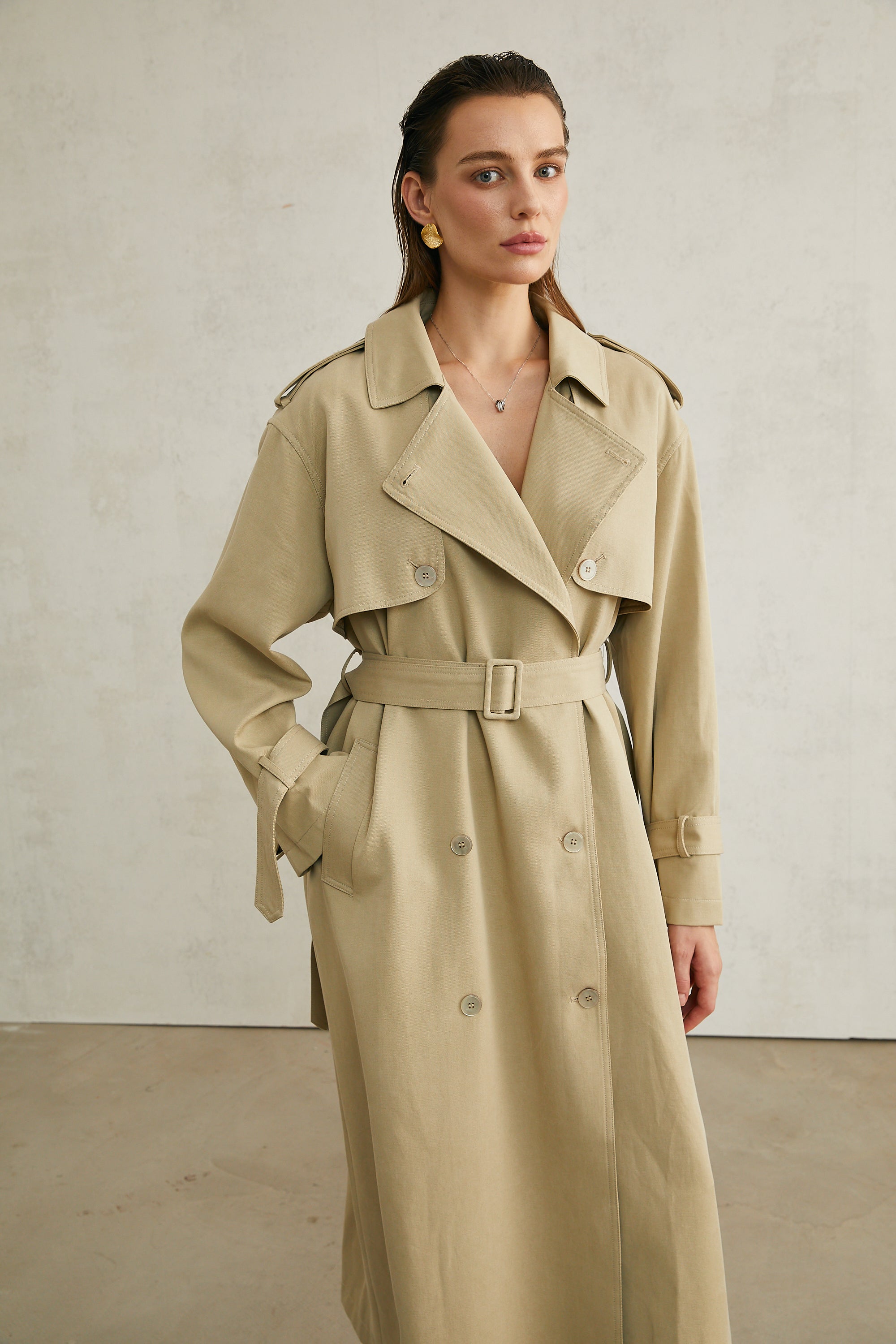 Carlotta khaki belted trench coat