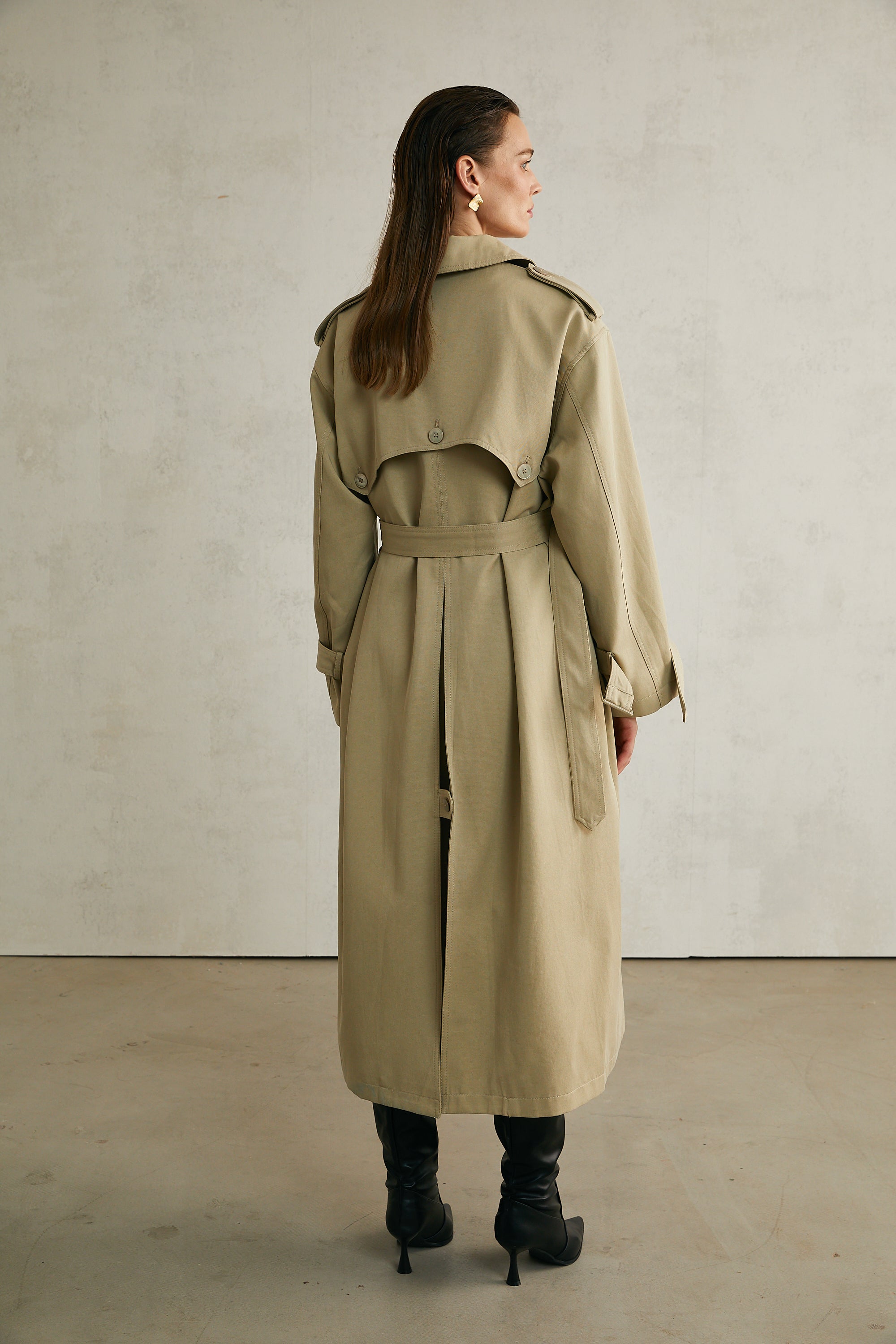 Carlotta khaki belted trench coat