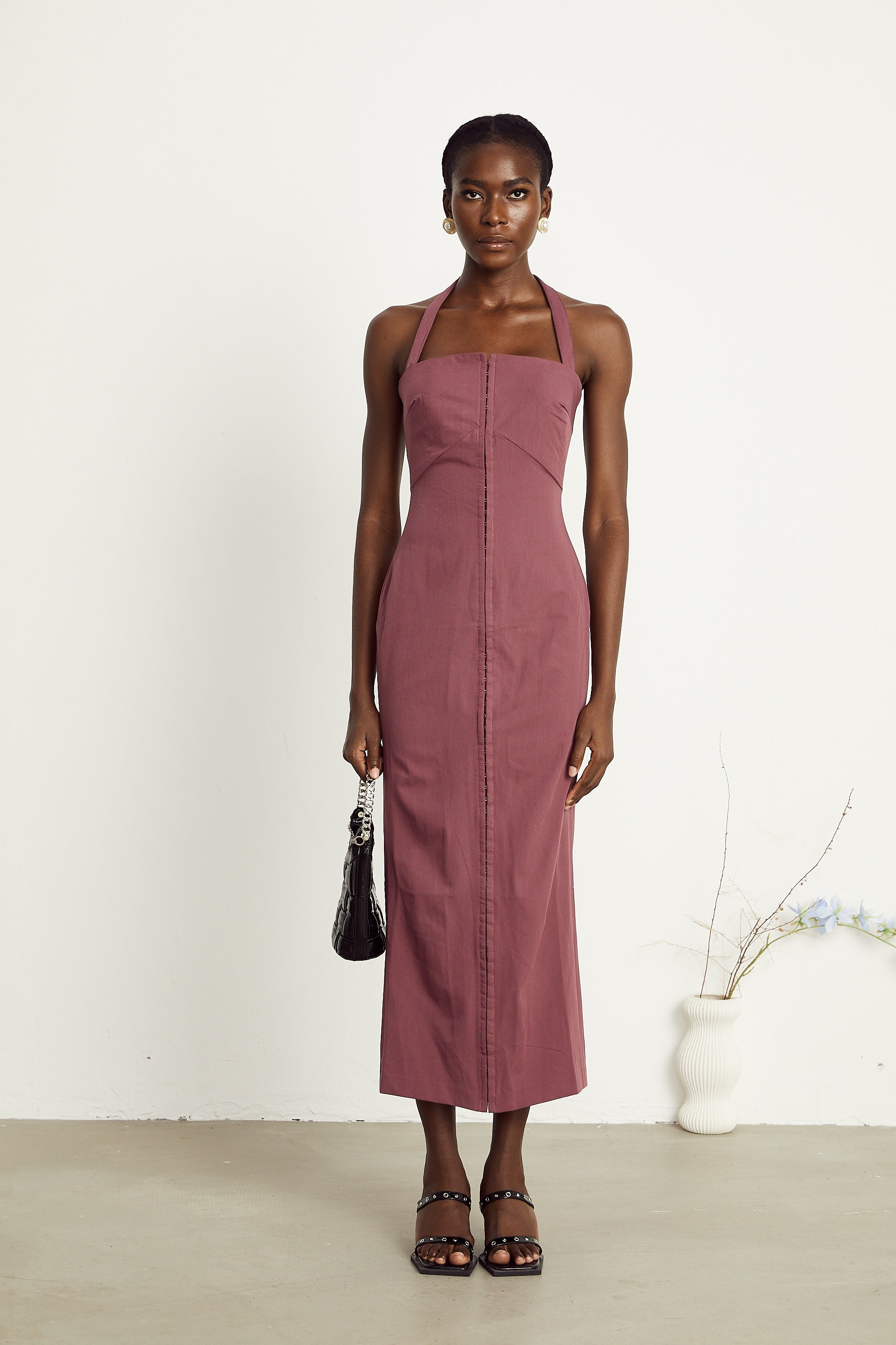 Elodie purple halterneck maxi dress