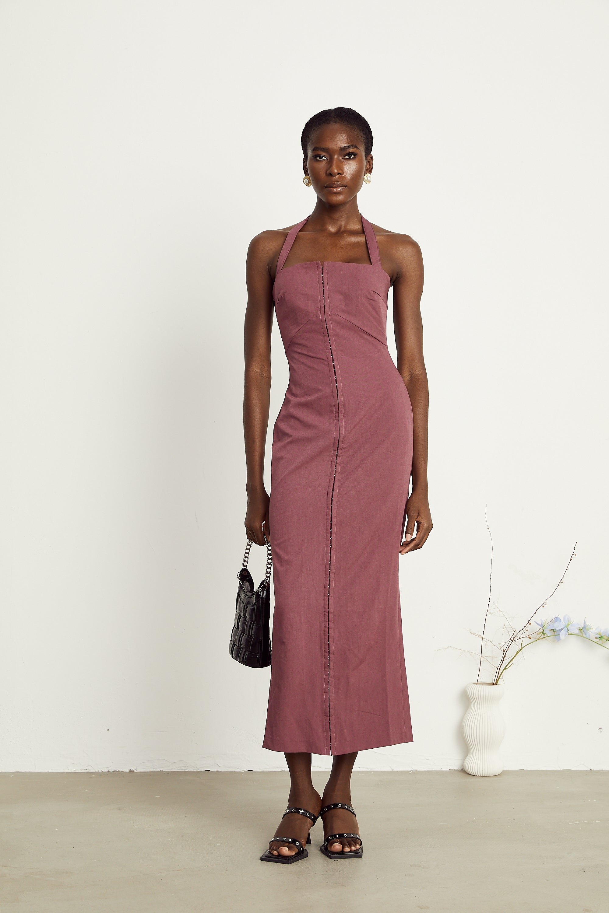 Elodie purple halterneck maxi dress