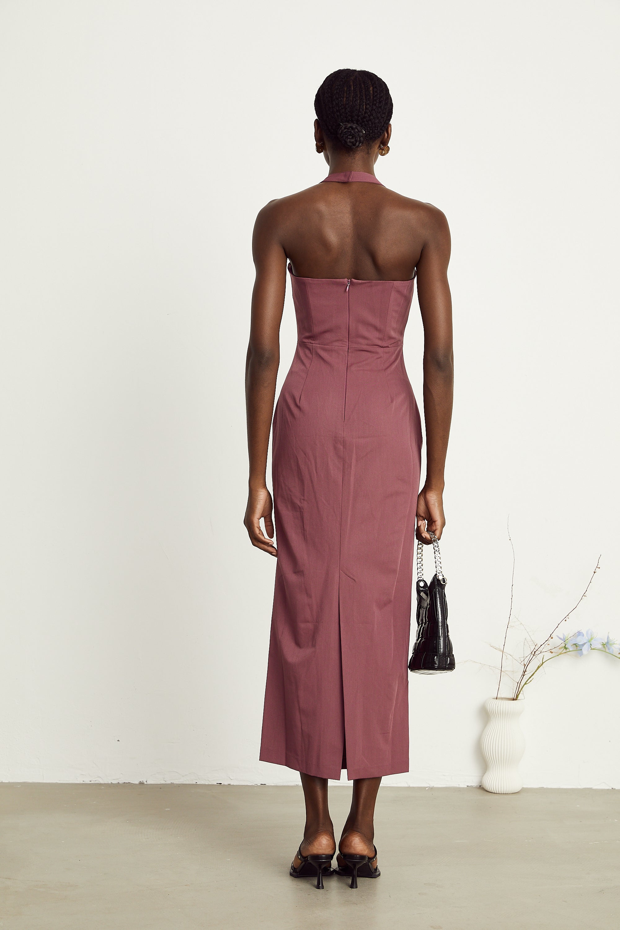 Elodie purple halterneck maxi dress