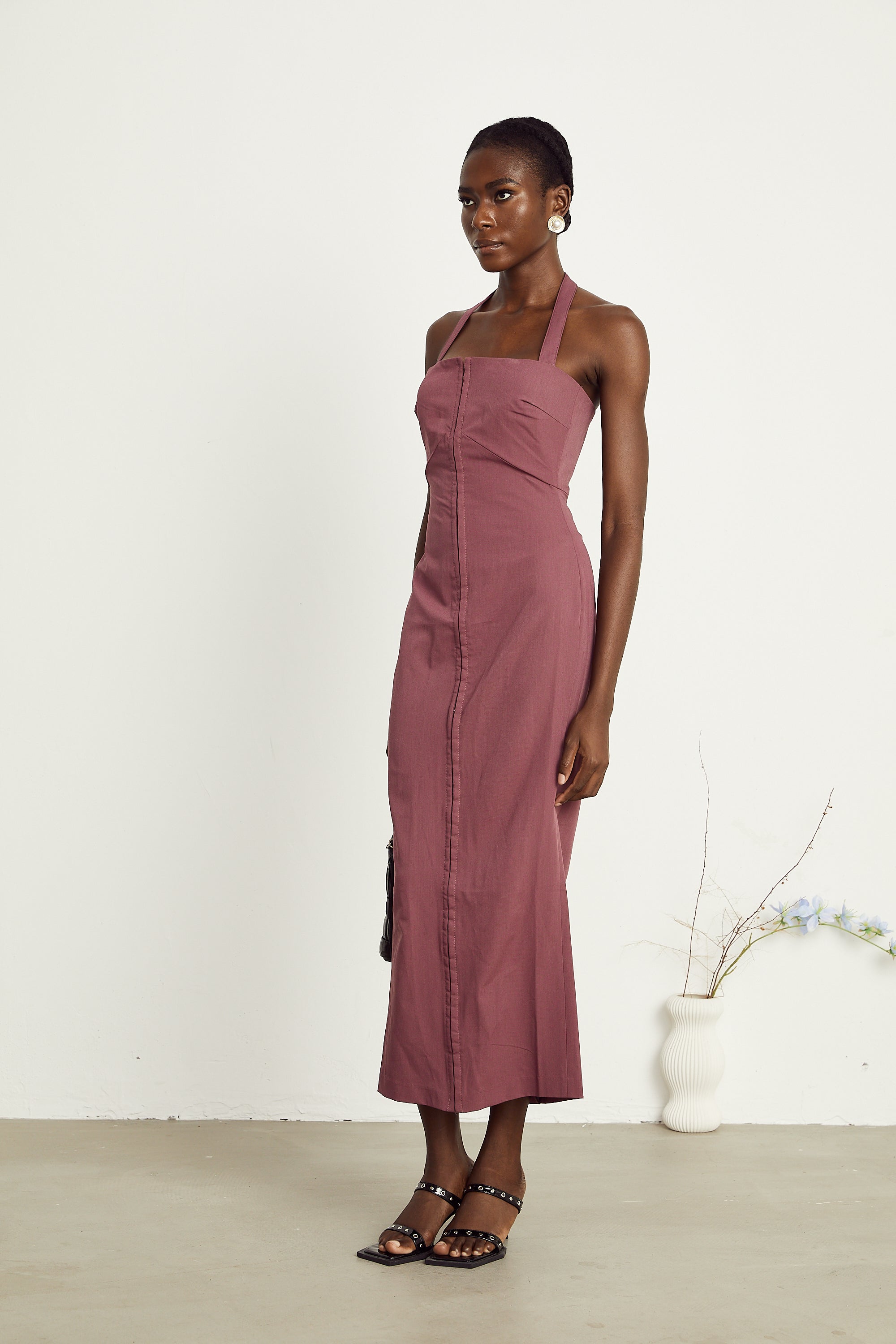 Elodie purple halterneck maxi dress