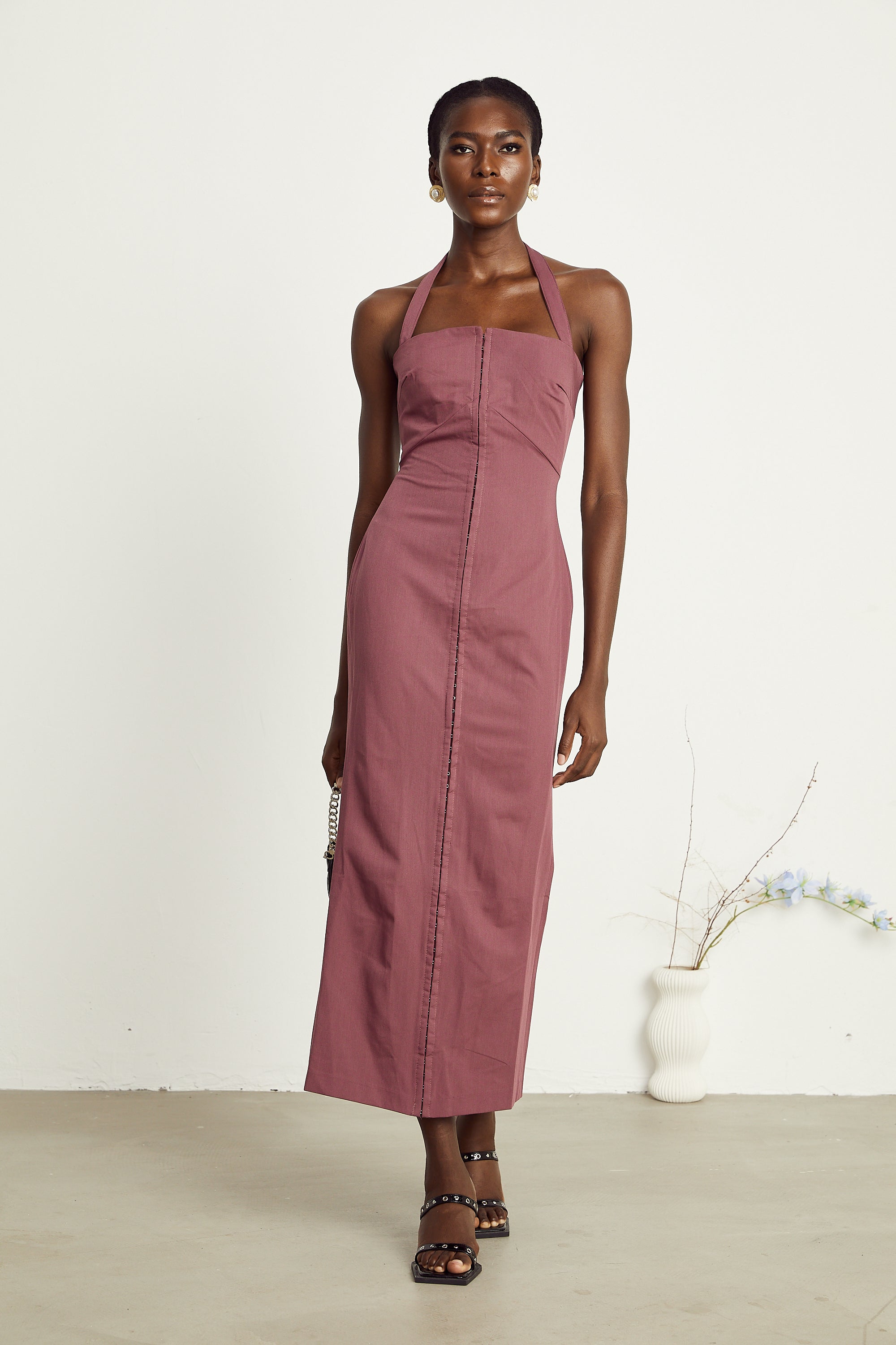 Elodie purple halterneck maxi dress