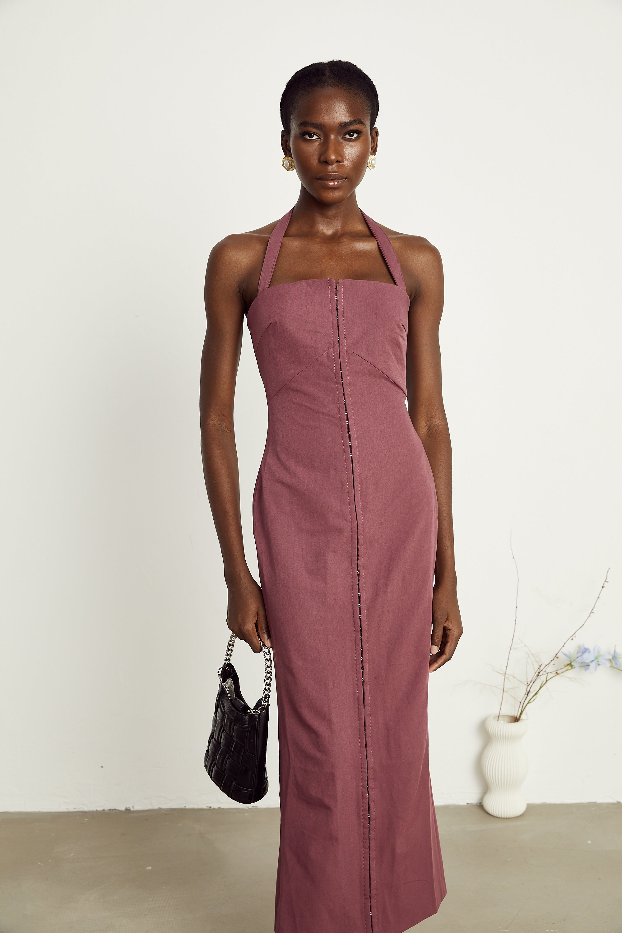 Elodie purple halterneck maxi dress