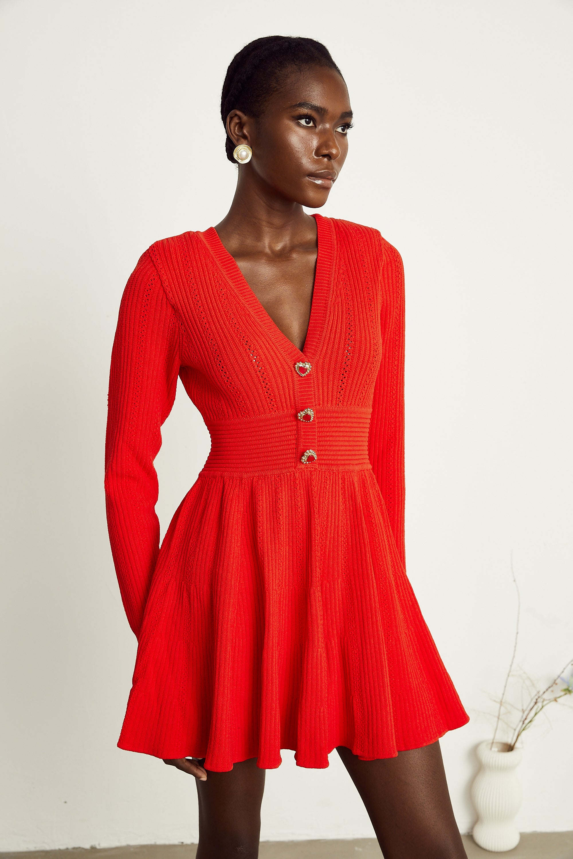 Coralie red V-neck flared mini dress