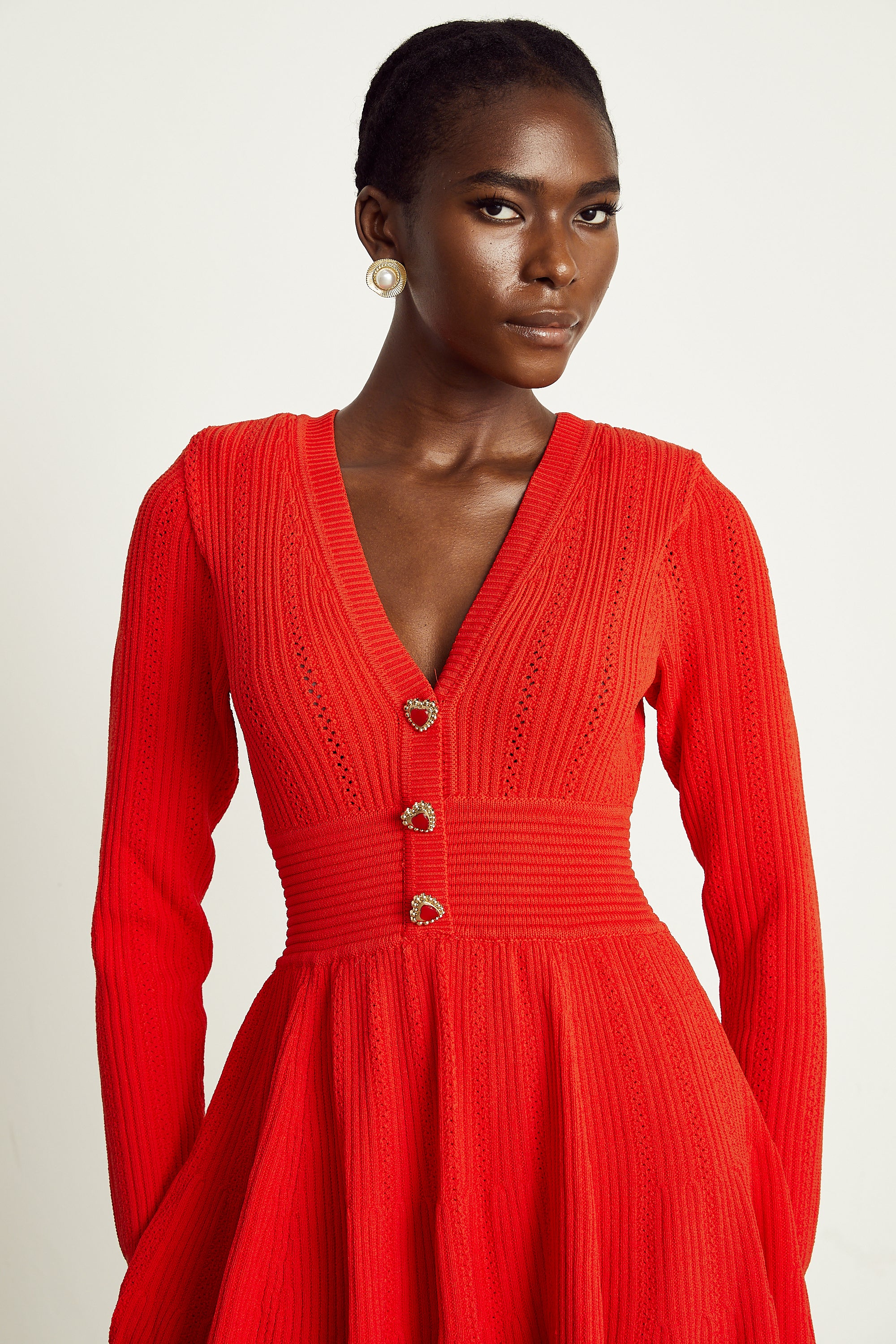 Coralie red V-neck flared mini dress