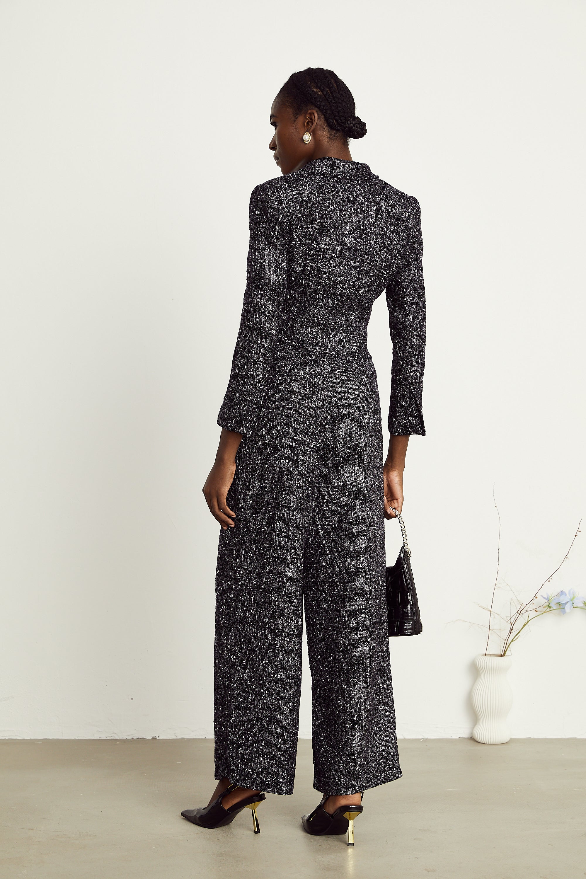 Inès black tweed jacket & trousers matching set