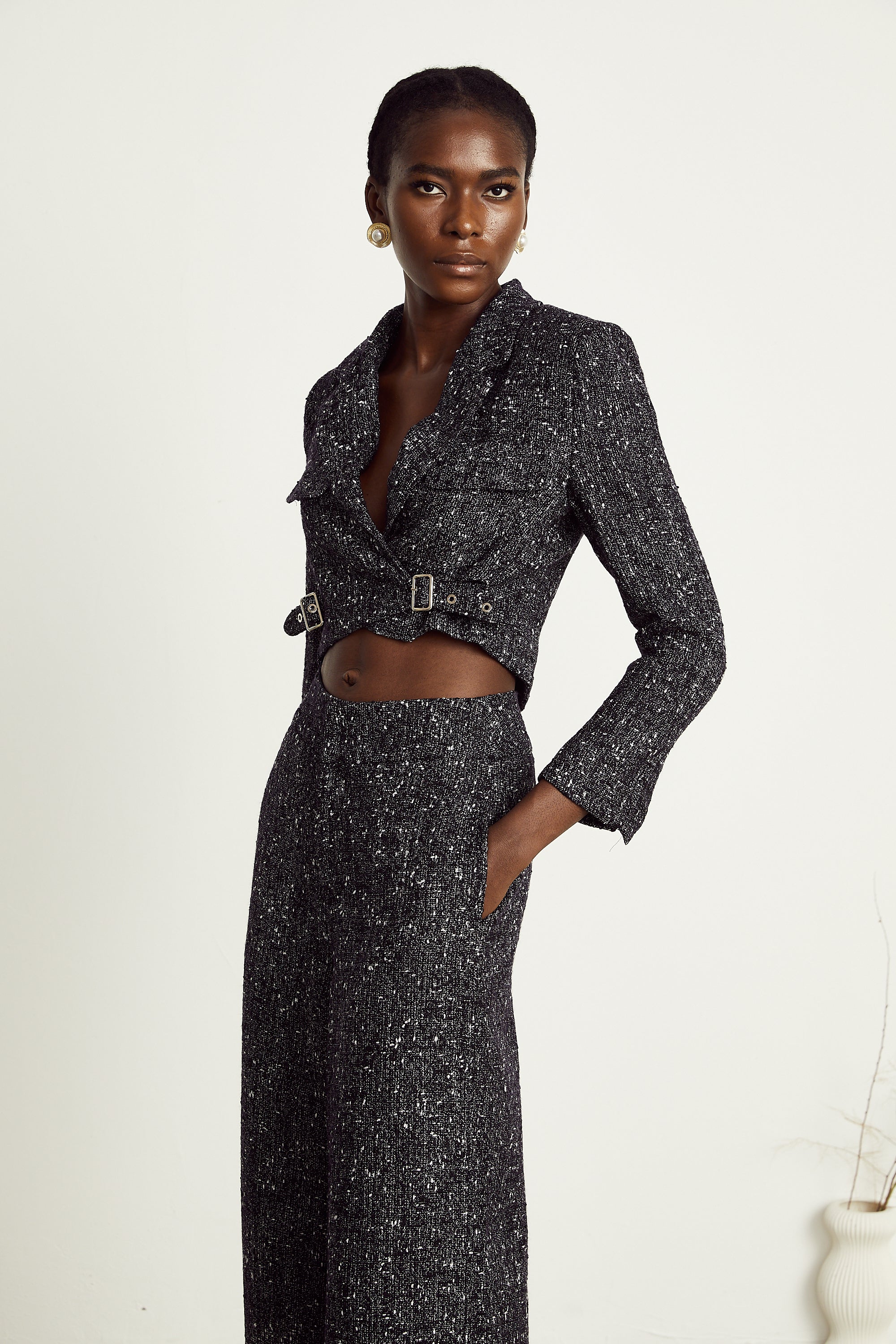 Inès black tweed jacket & trousers matching set