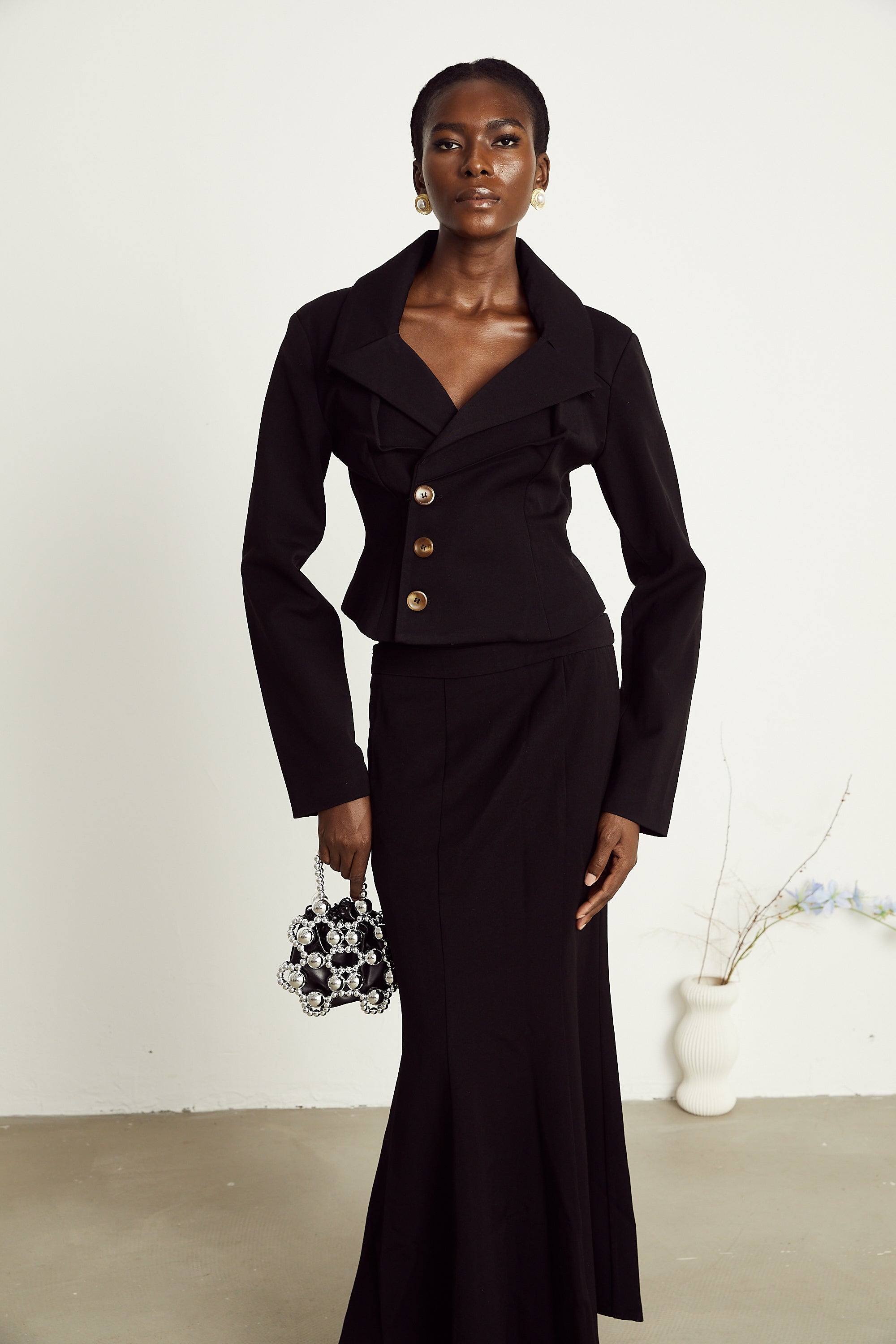 Cyrielle black jacket & skirt matching set