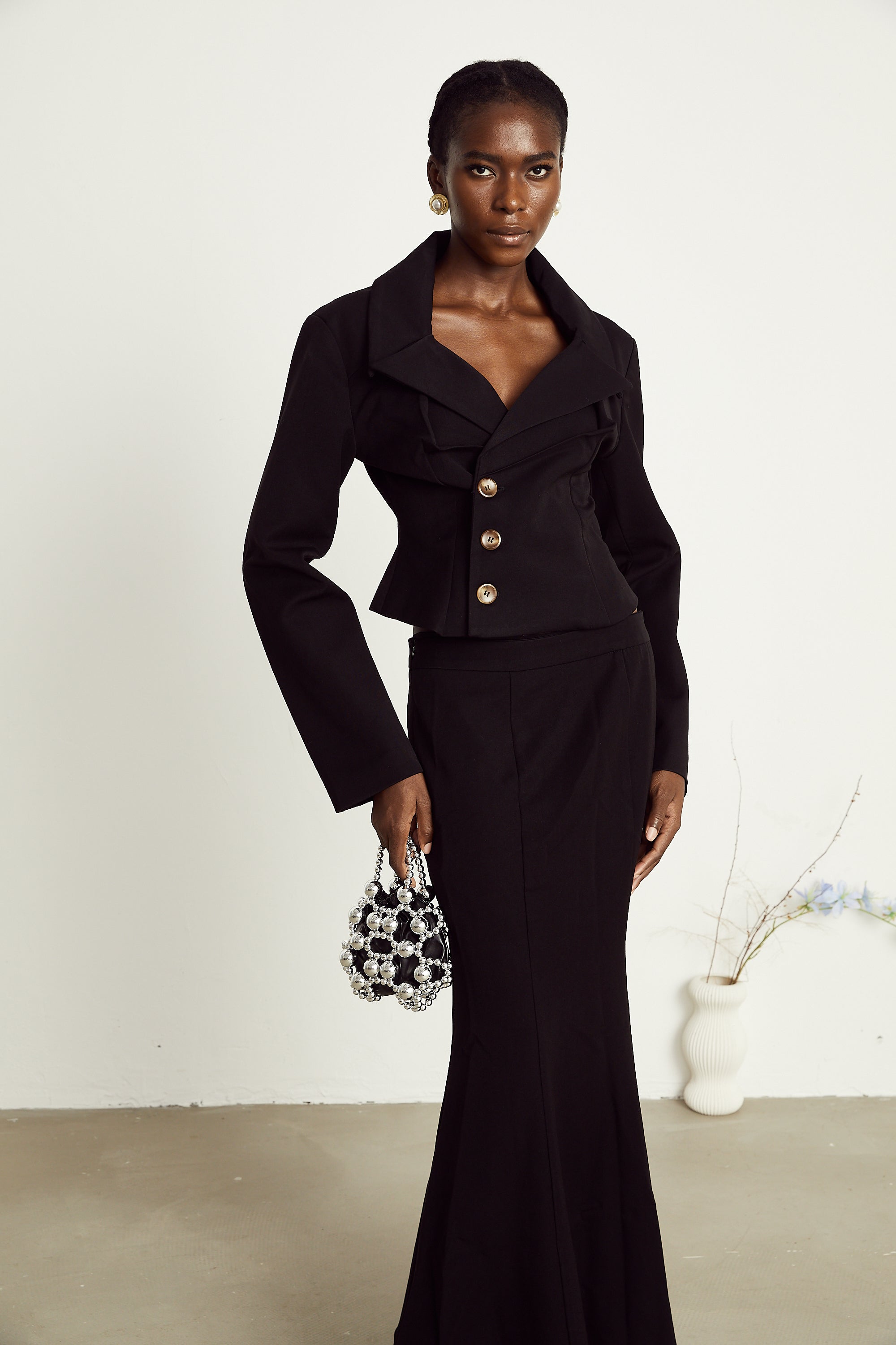 Cyrielle black jacket & skirt matching set