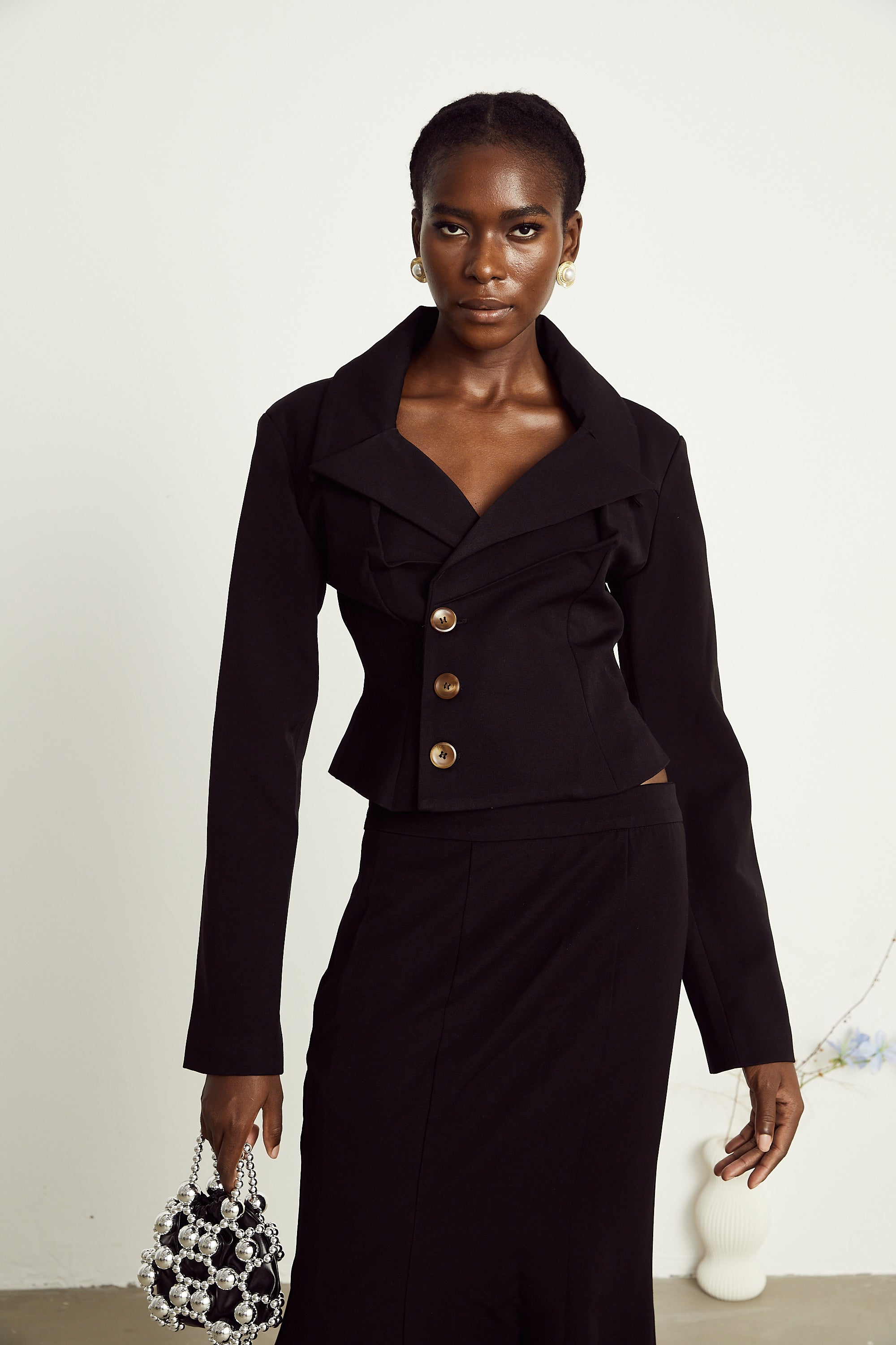 Cyrielle black jacket & skirt matching set