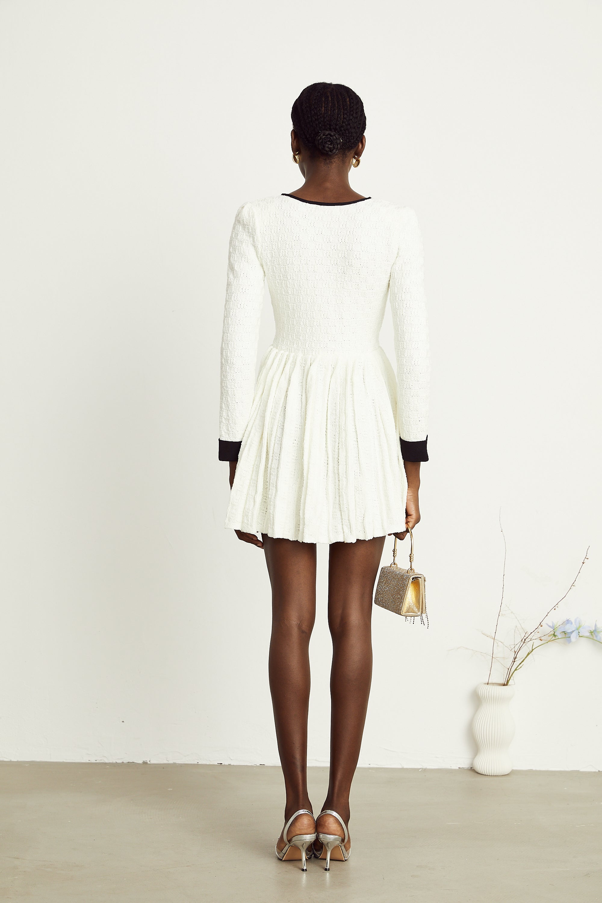 Solange white knitted pleated mini dress