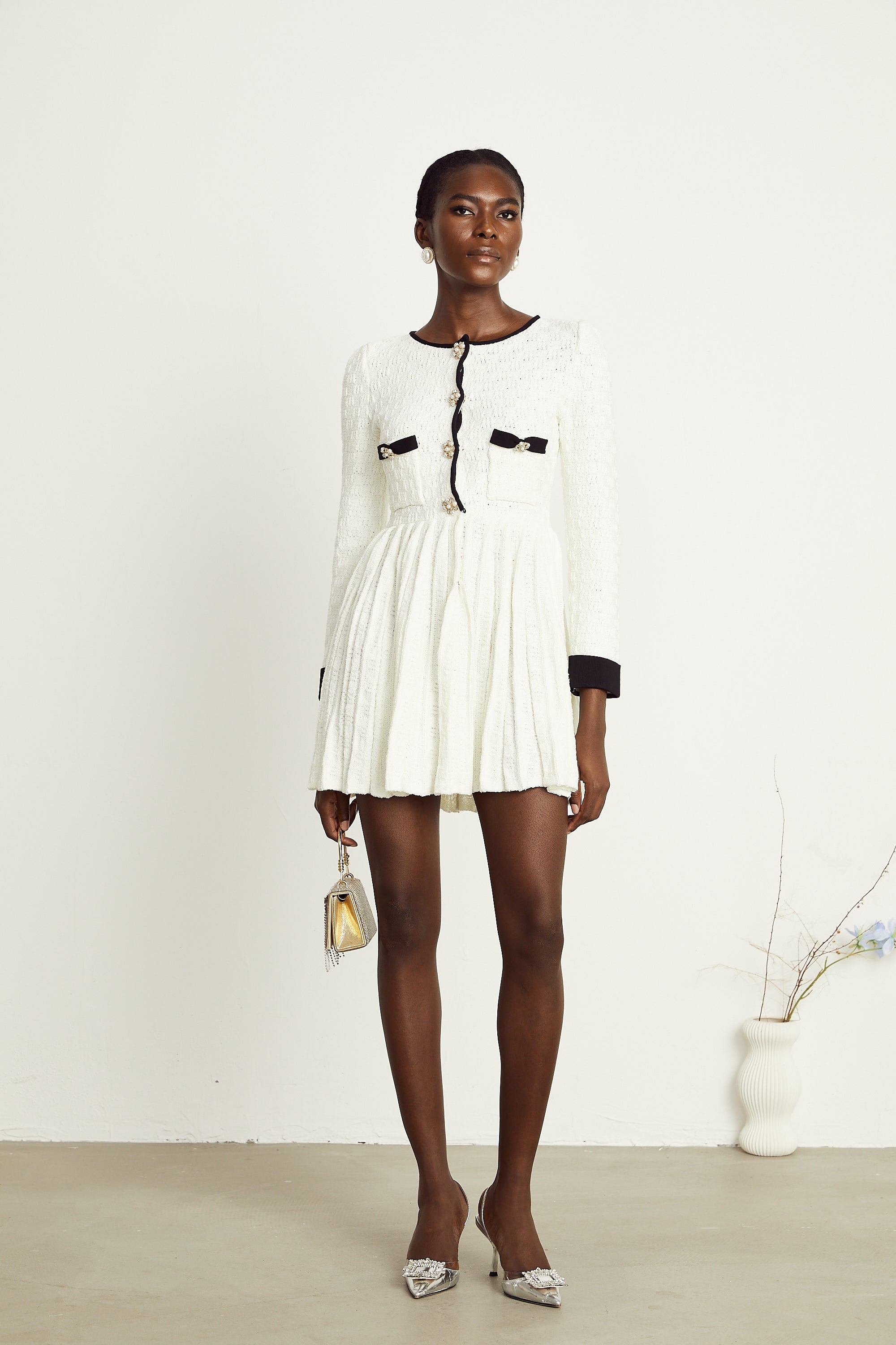 Solange white knitted pleated mini dress