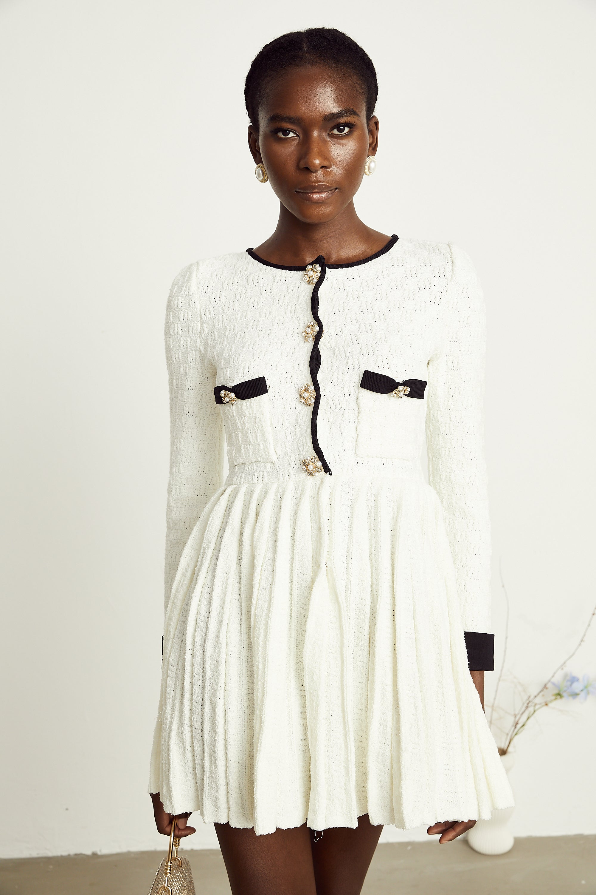 Solange white knitted pleated mini dress