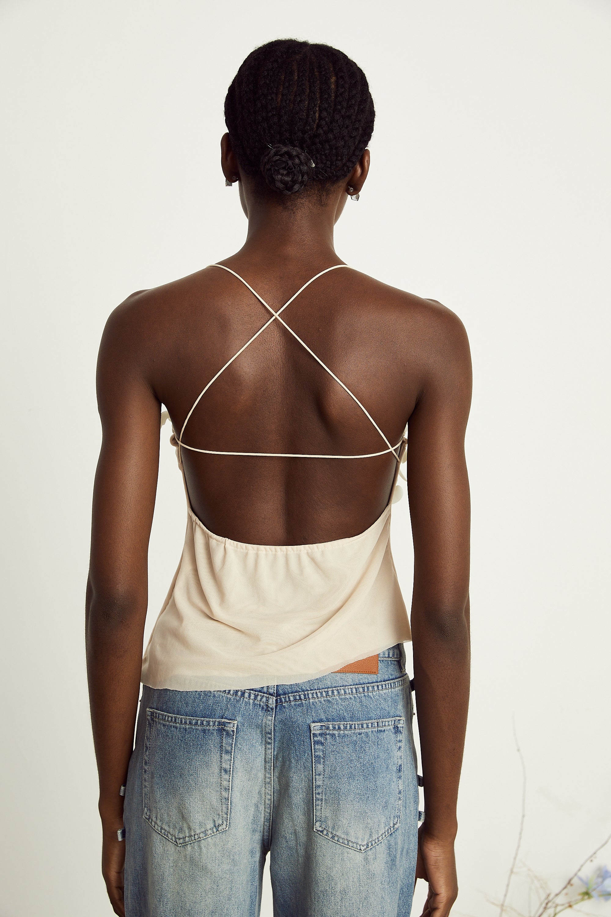 Briac white floral-appliqué open-back top