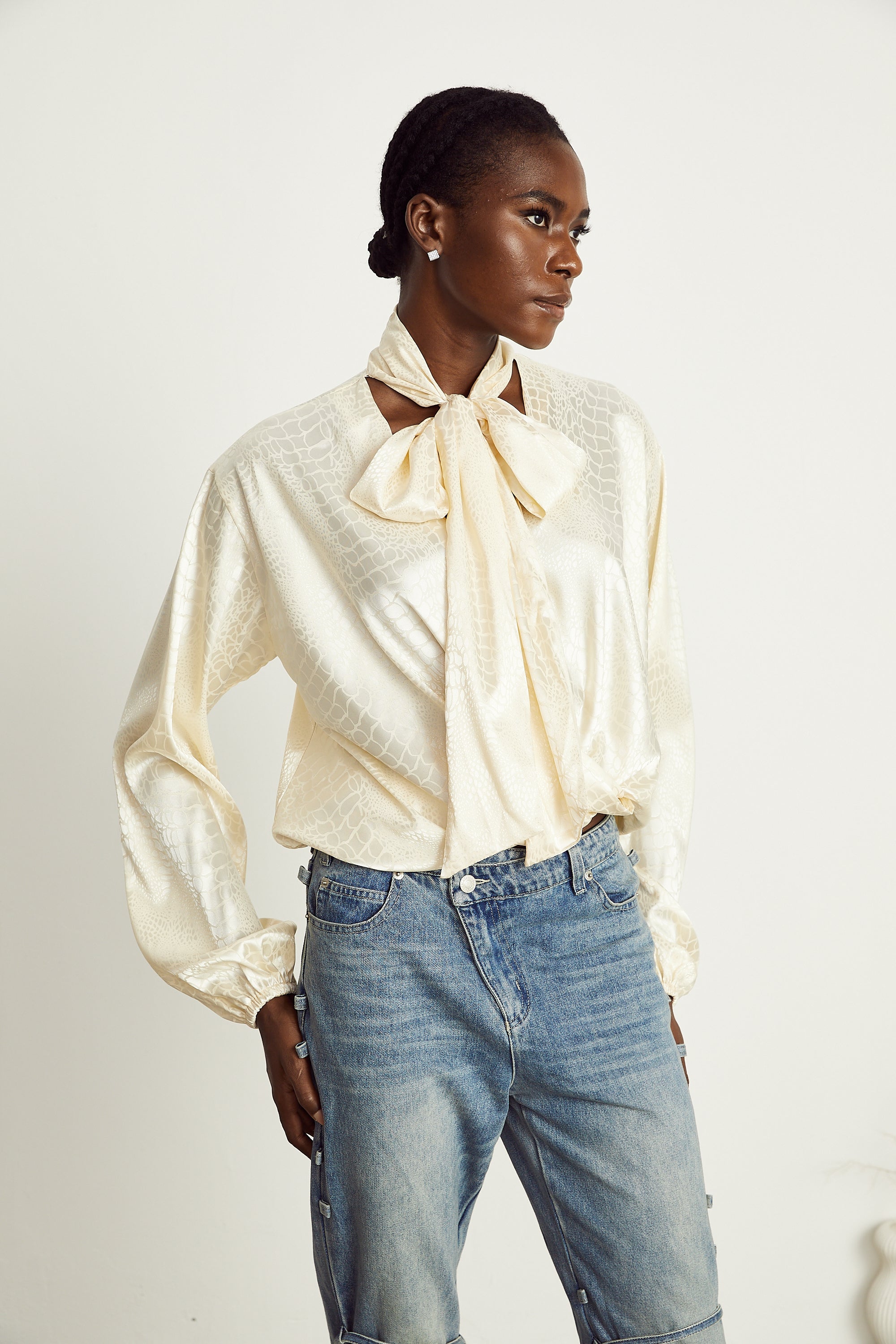 Ulrike crocodile-effect wraparound blouse