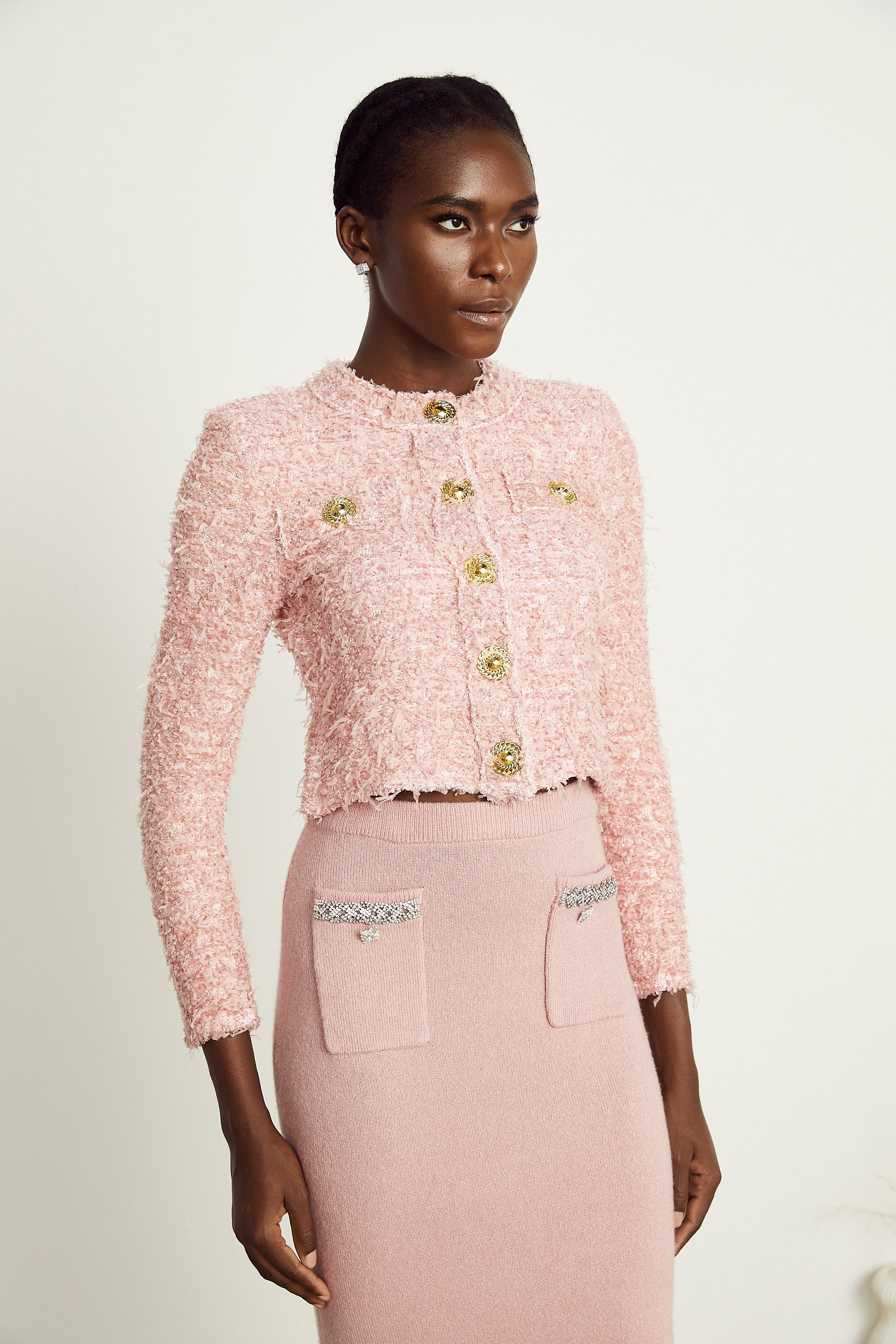 Clémence pink fringe cropped jacket