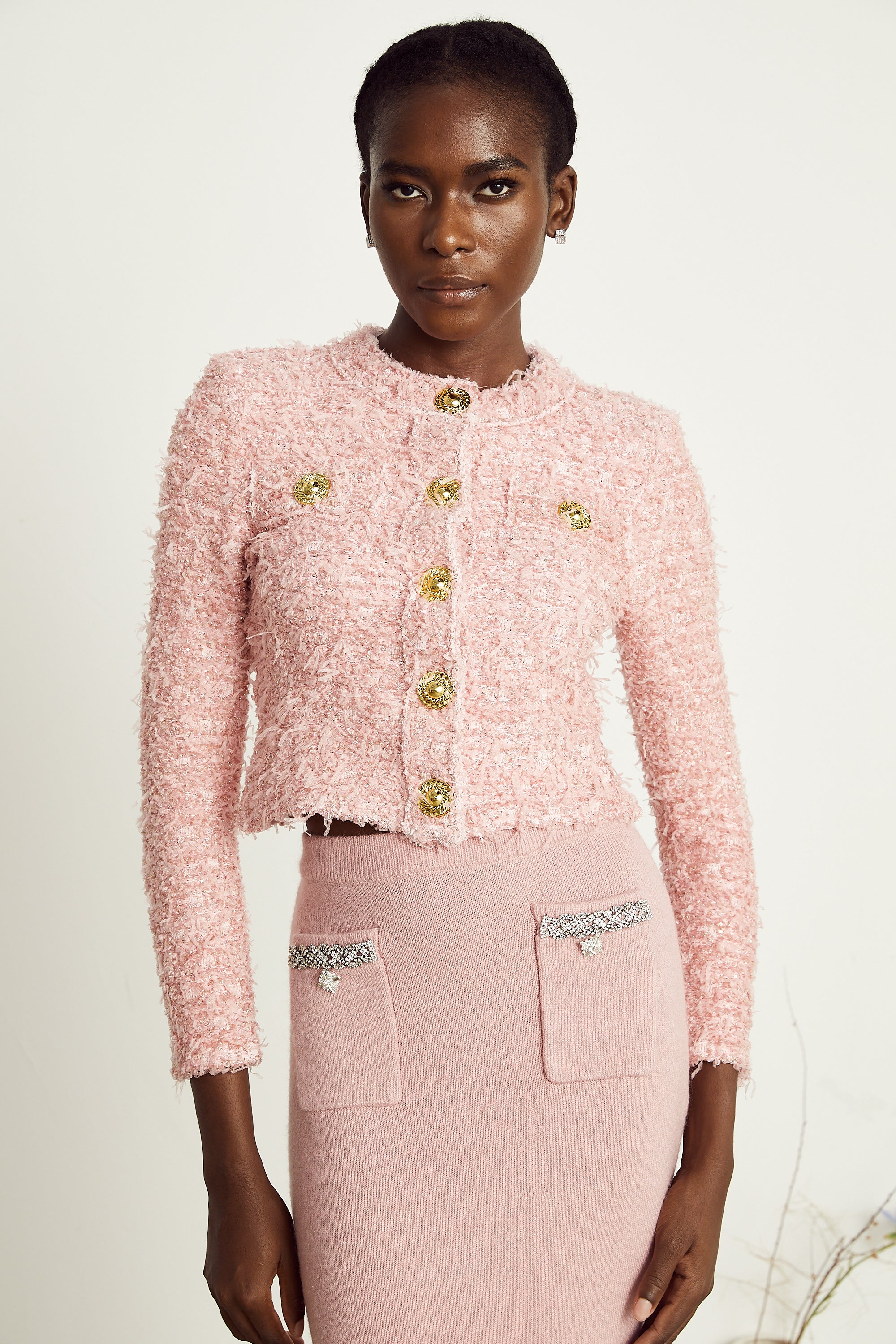 Clémence pink fringe cropped jacket