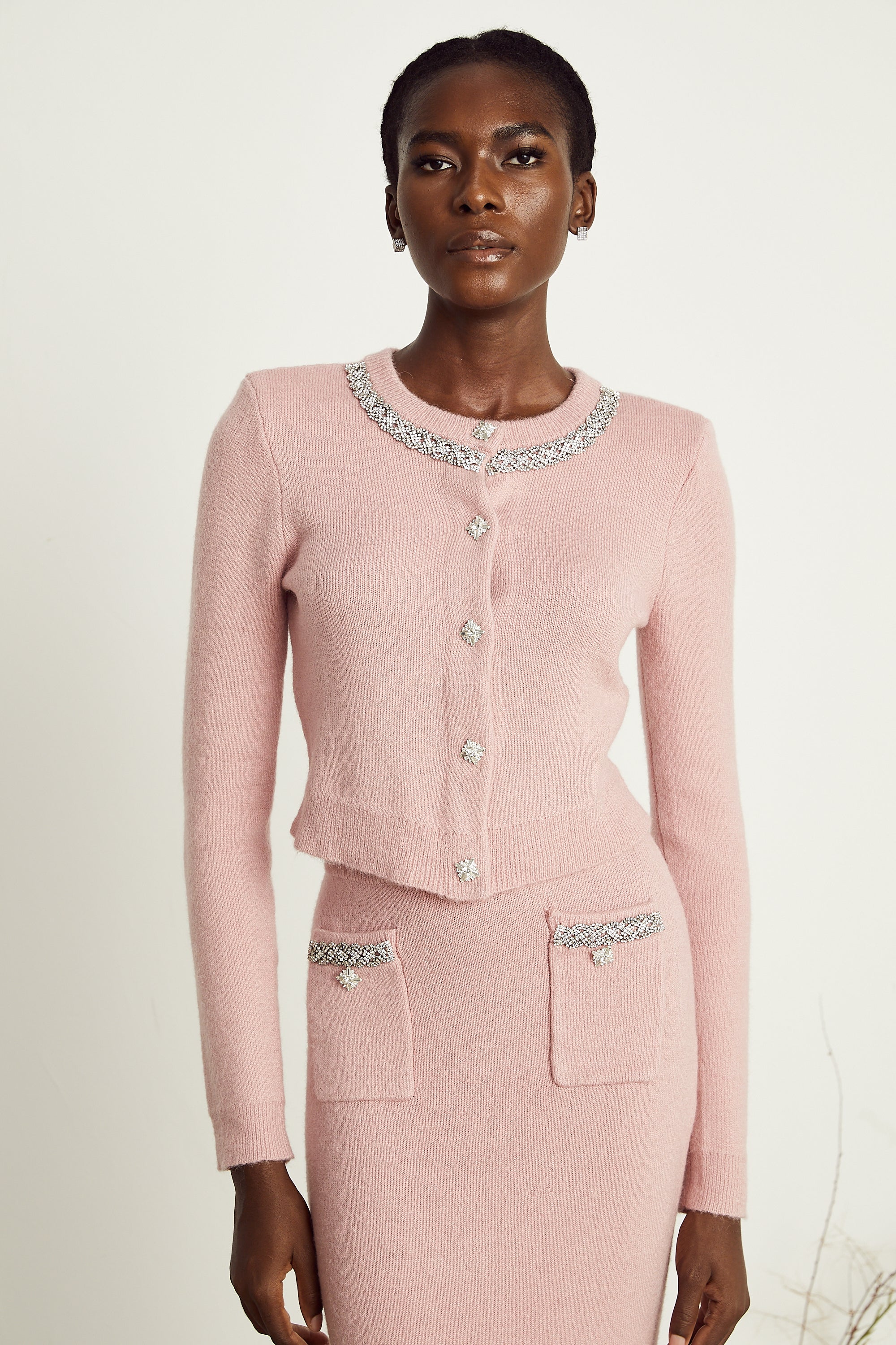 Renée pink embellished jacket & skirt matching set