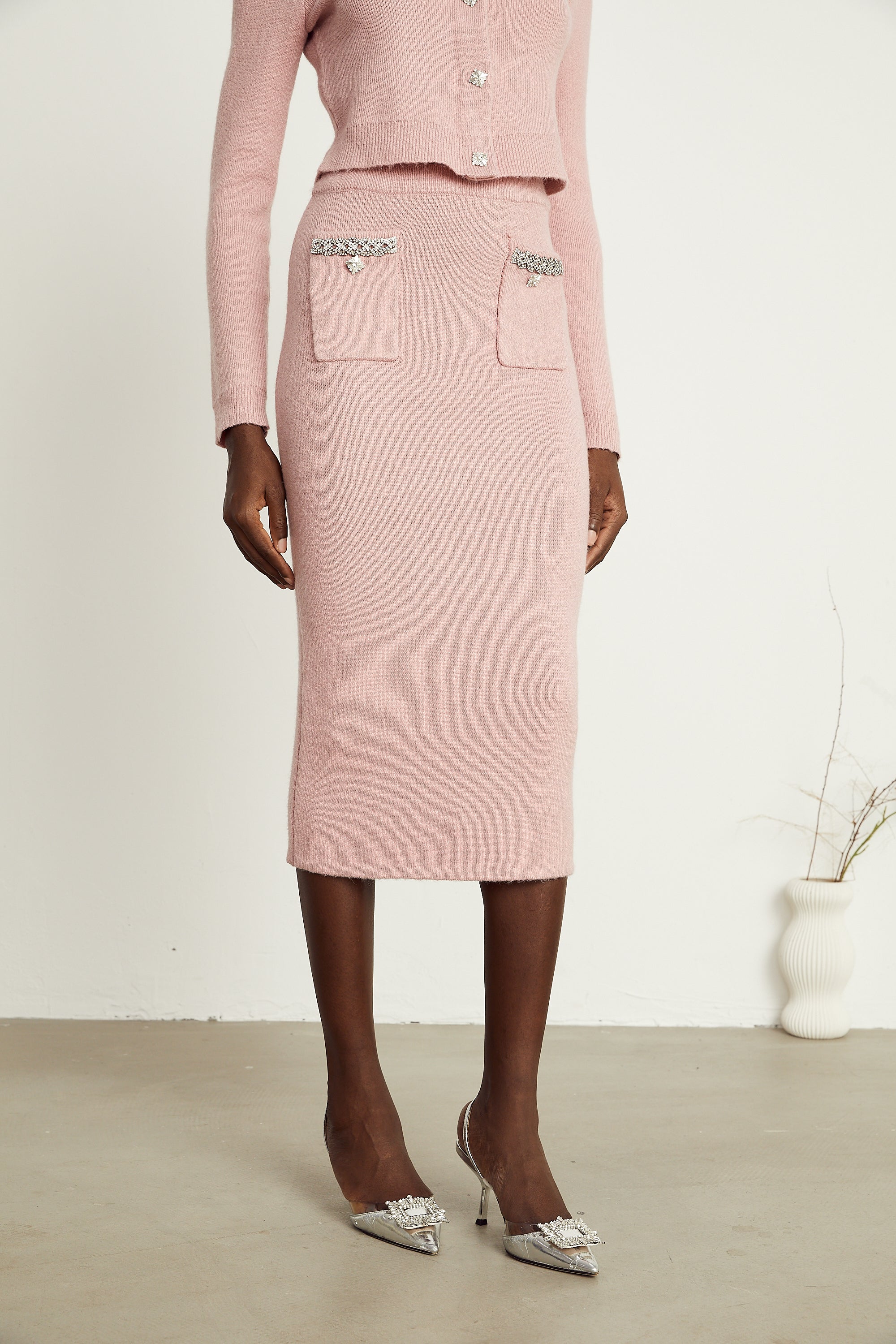 Renée pink embellished jacket & skirt matching set