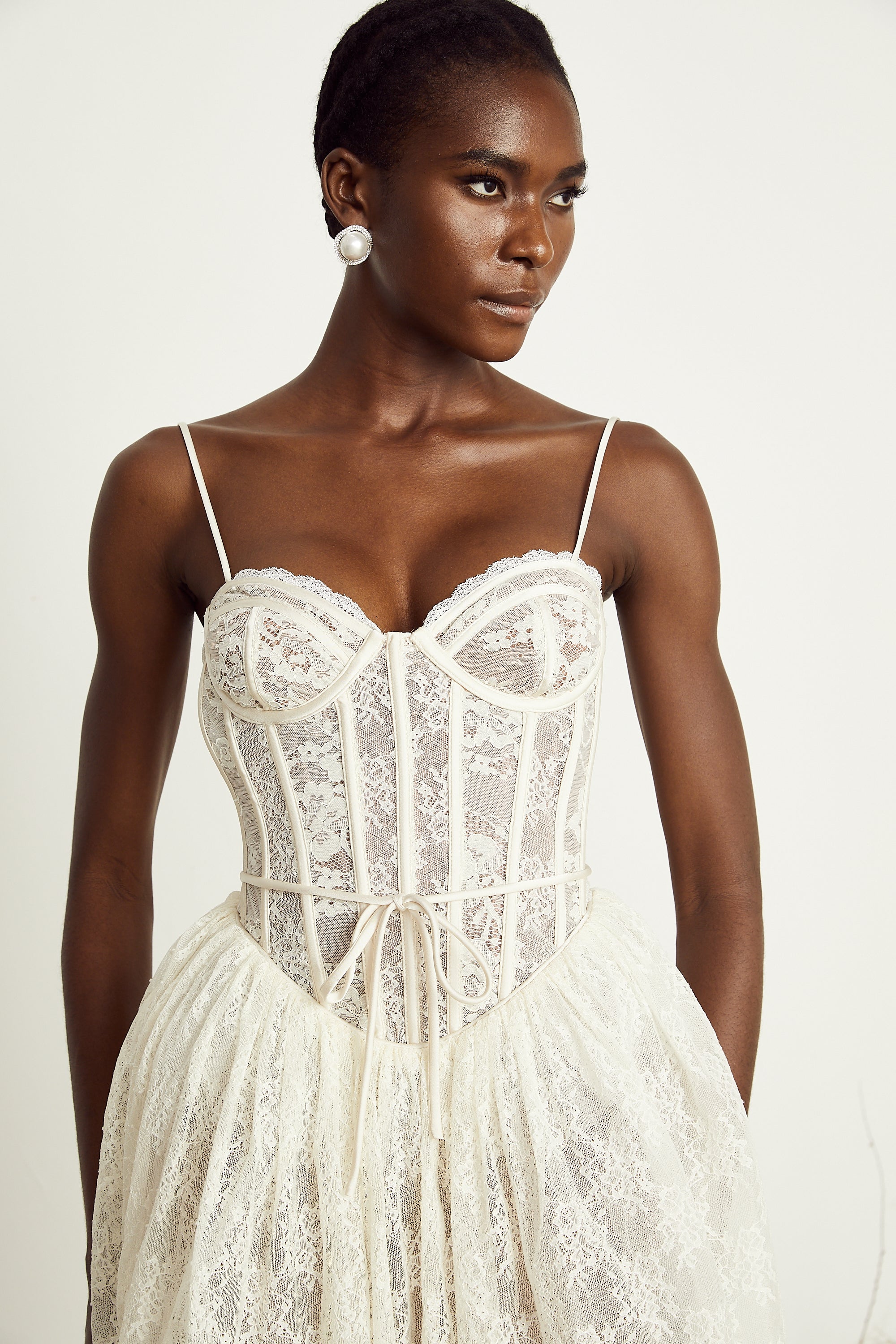 Armelle white floral-lace corset mini dress