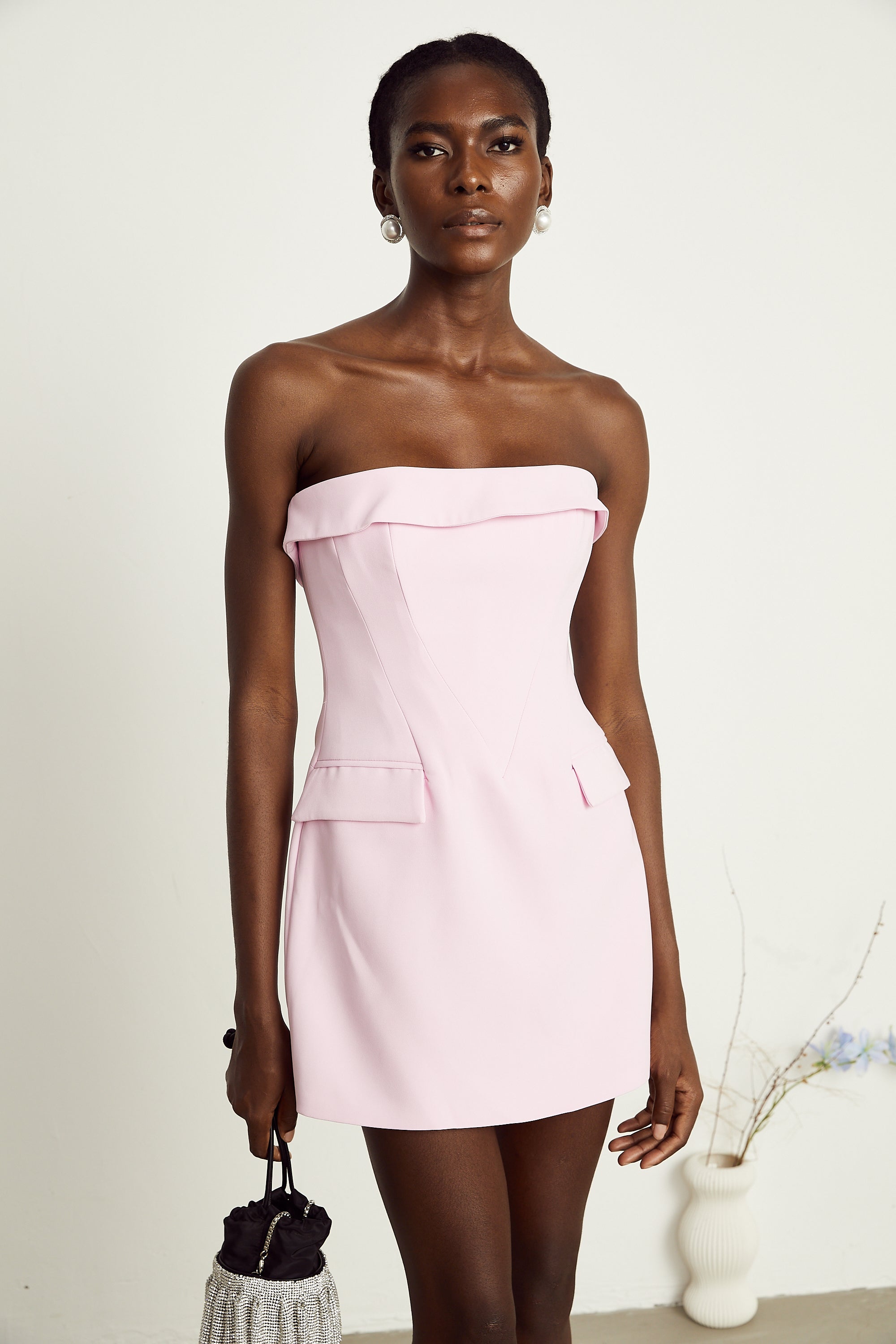 Amélie pink fold-over strapless mini dress