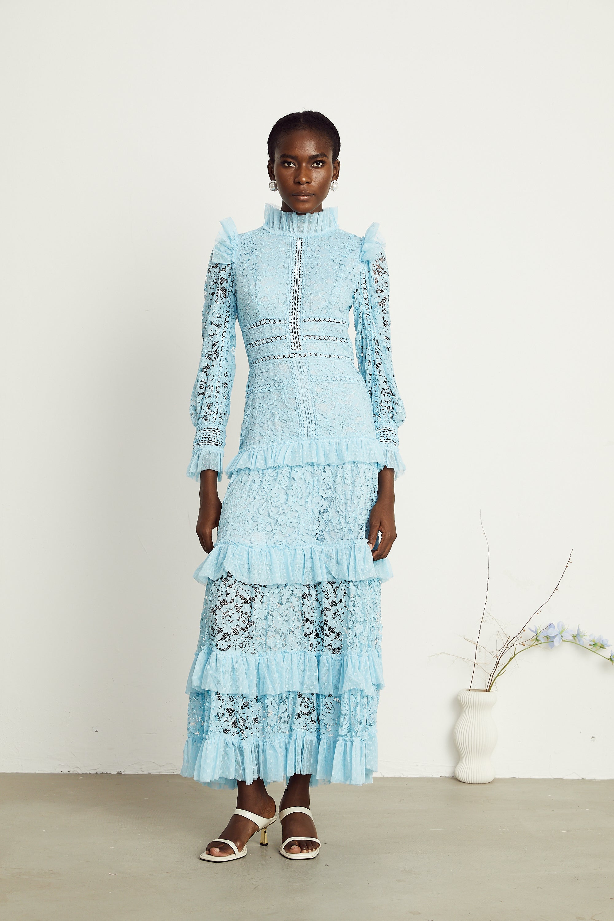 Sabine blue lace layered maxi dress