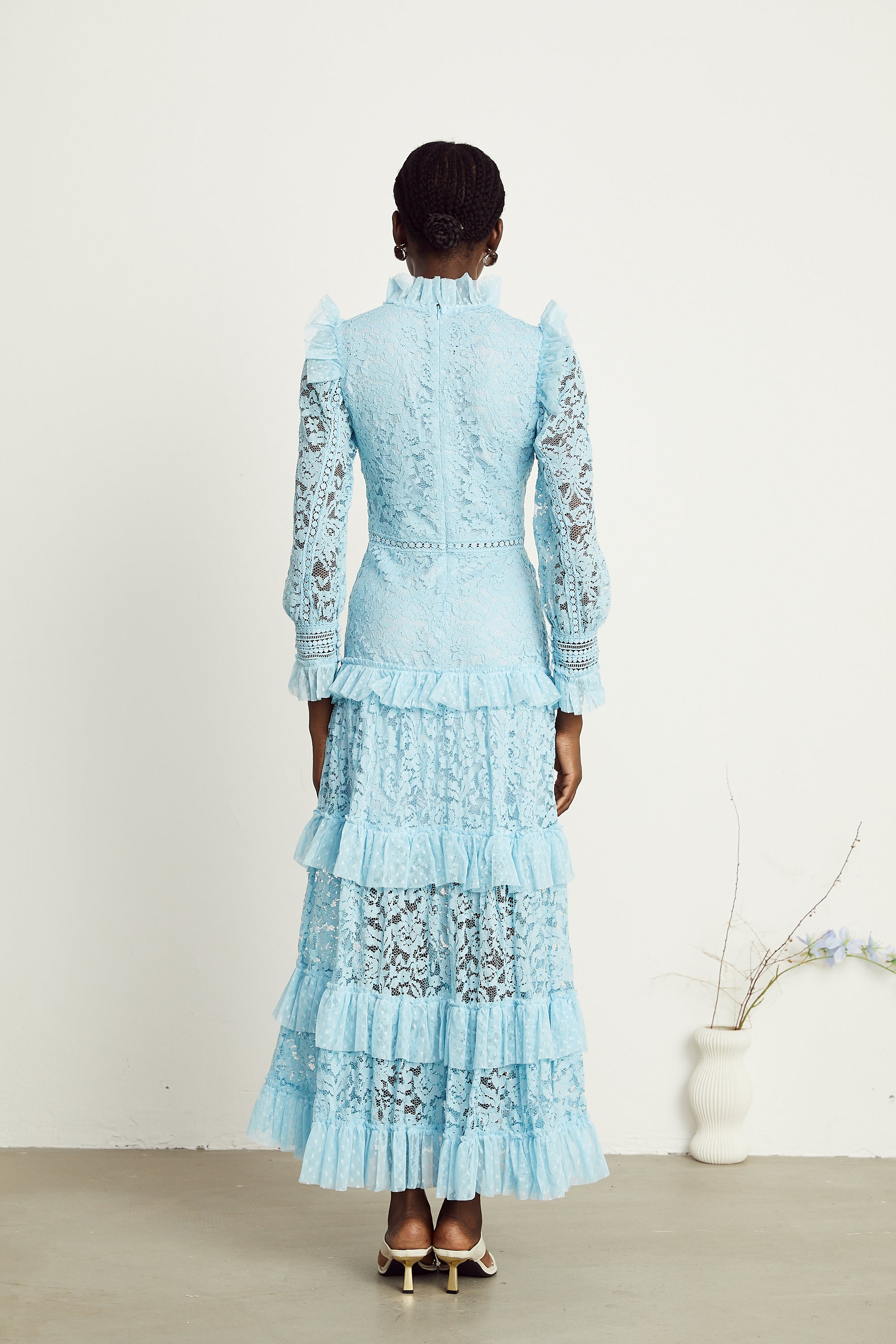 Sabine blue lace layered maxi dress