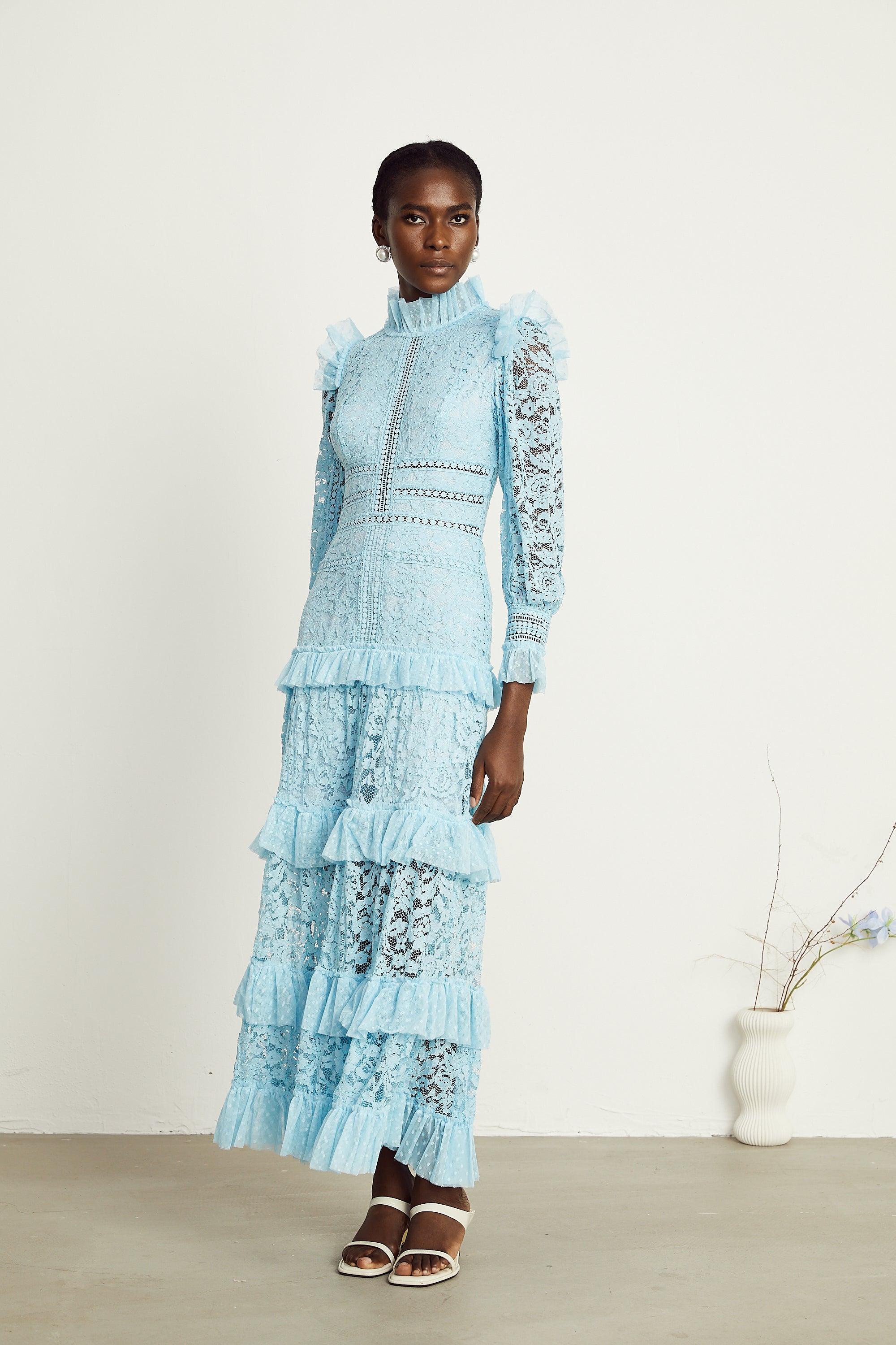 Sabine blue lace layered maxi dress