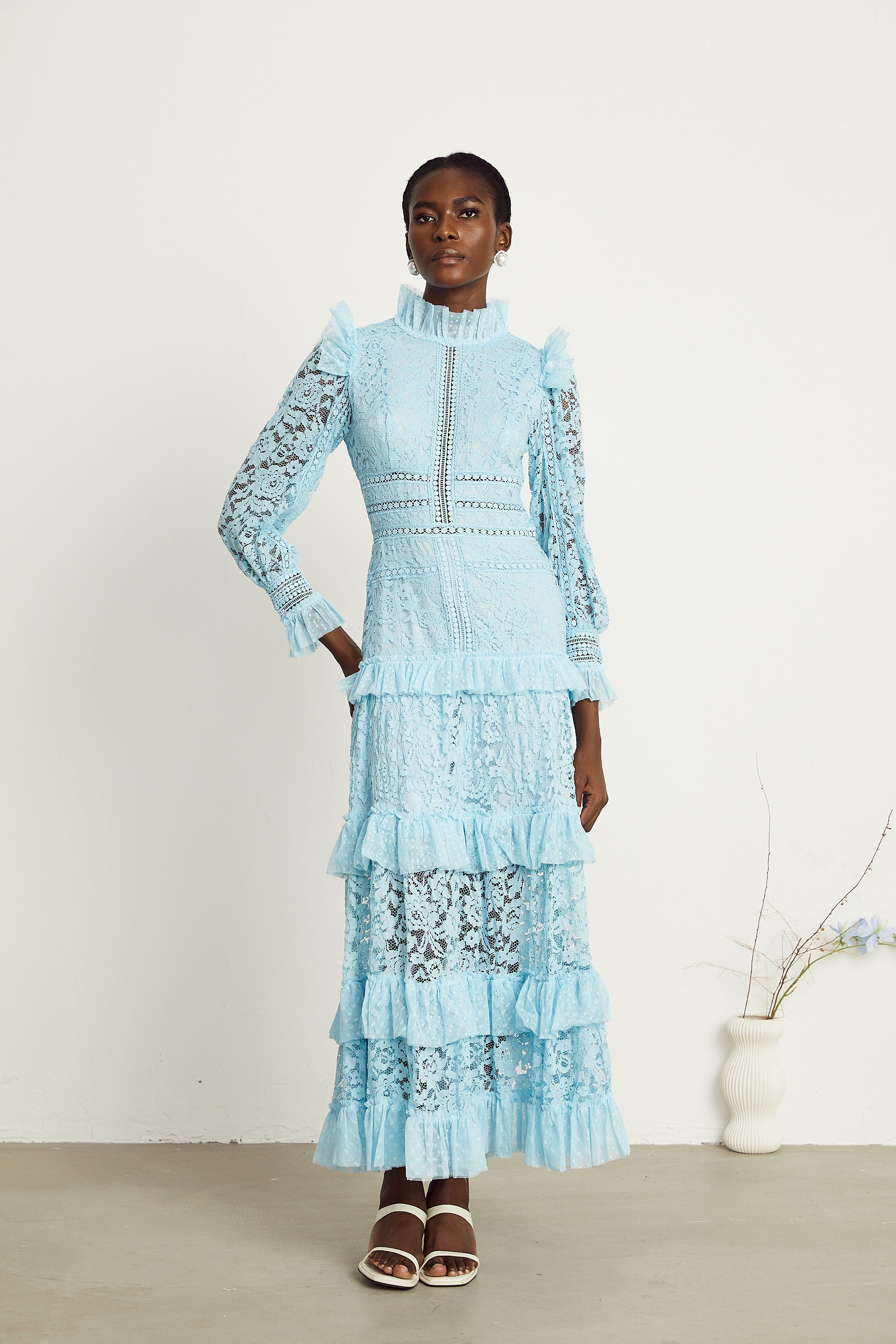 Sabine blue lace layered maxi dress