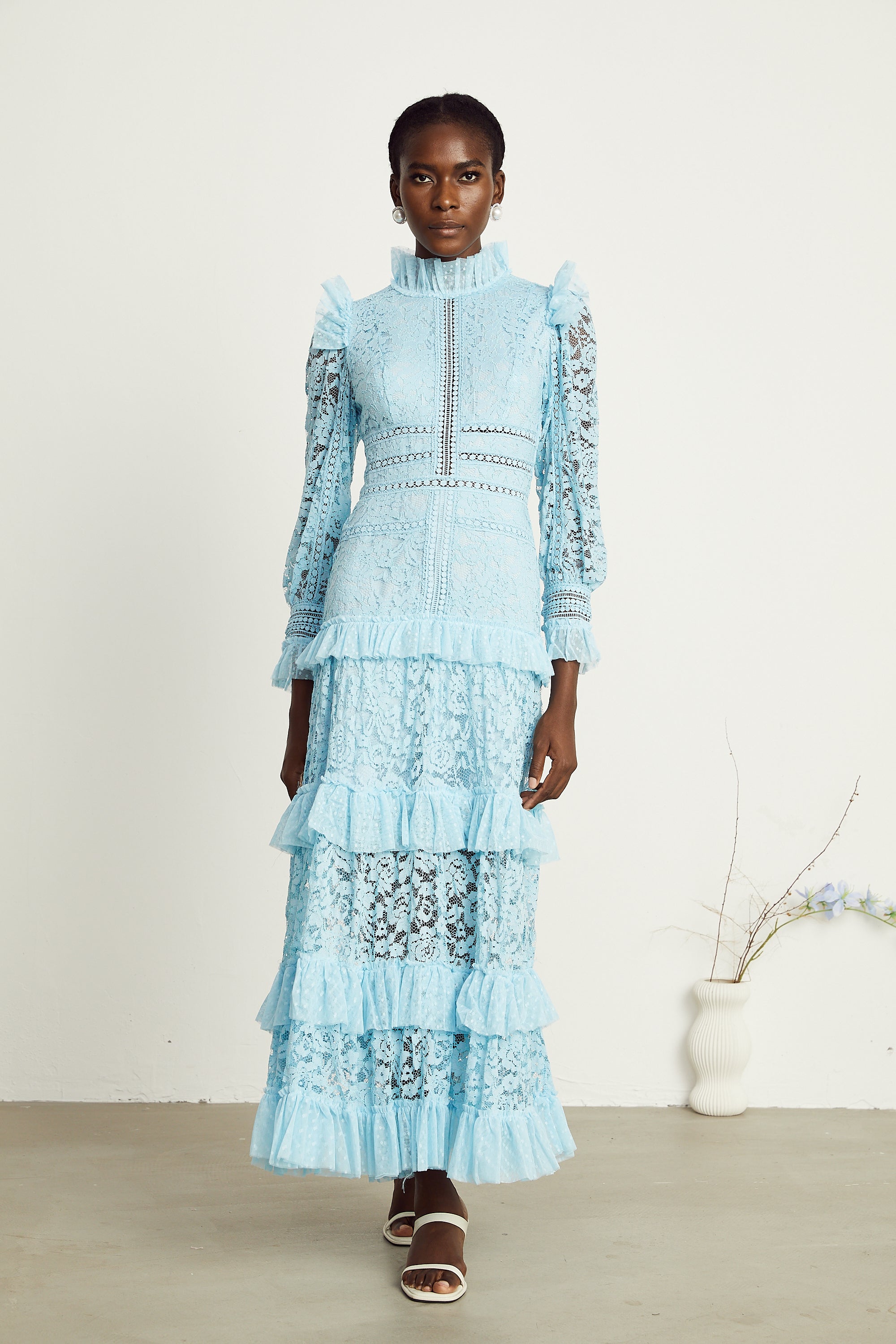 Sabine blue lace layered maxi dress