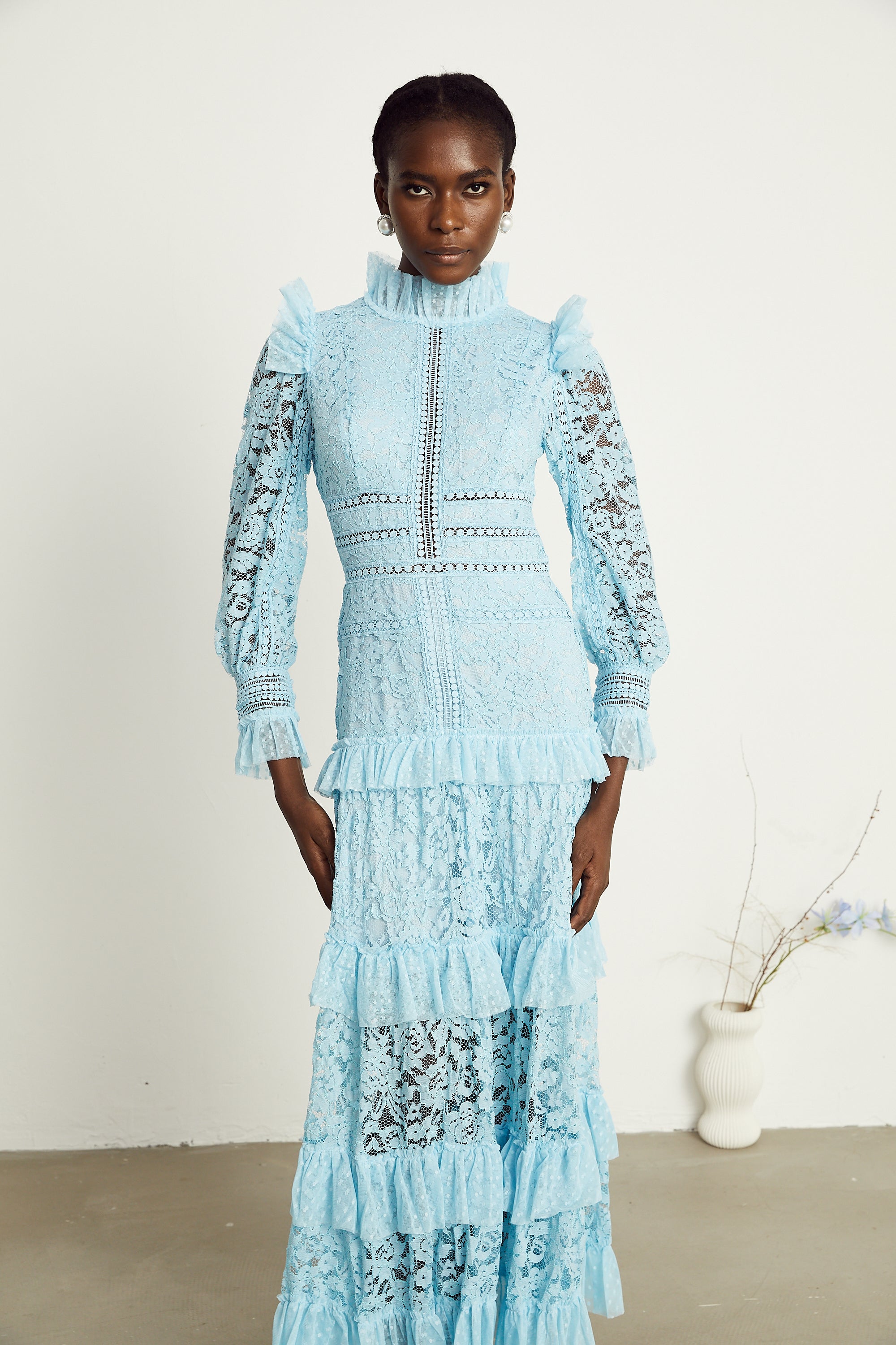 Sabine blue lace layered maxi dress